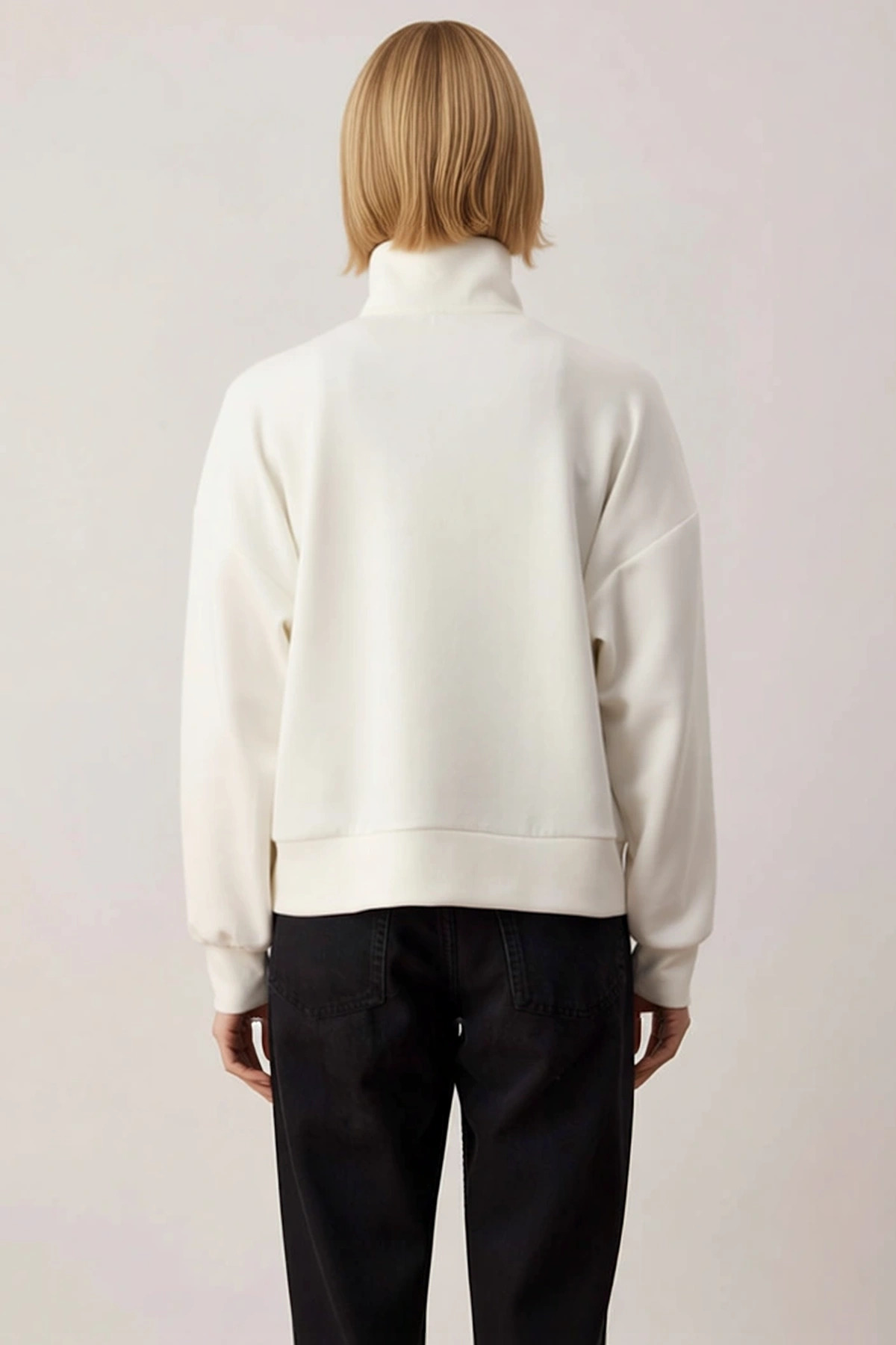 Kadın Dik Yaka Düşük Kol Fermuarlı Örme Sweatshirt Fonksiyonel Dayanıklı Kaliteli Konforlu