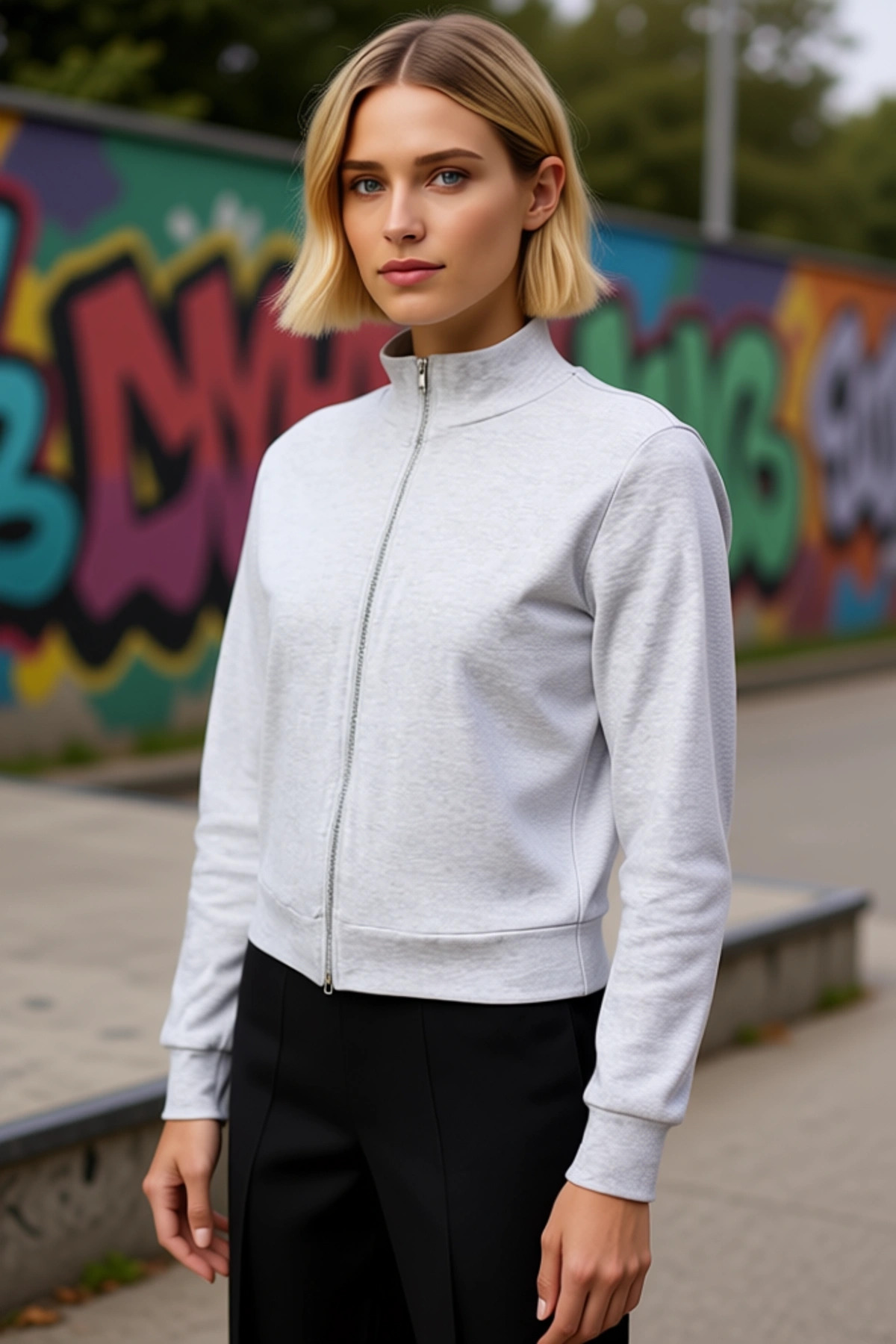 Kadın Dik Yaka Tam Fermuarlı Standart Kol Örme Sweatshirt Fonksiyonel Dayanıklı Kaliteli Şık