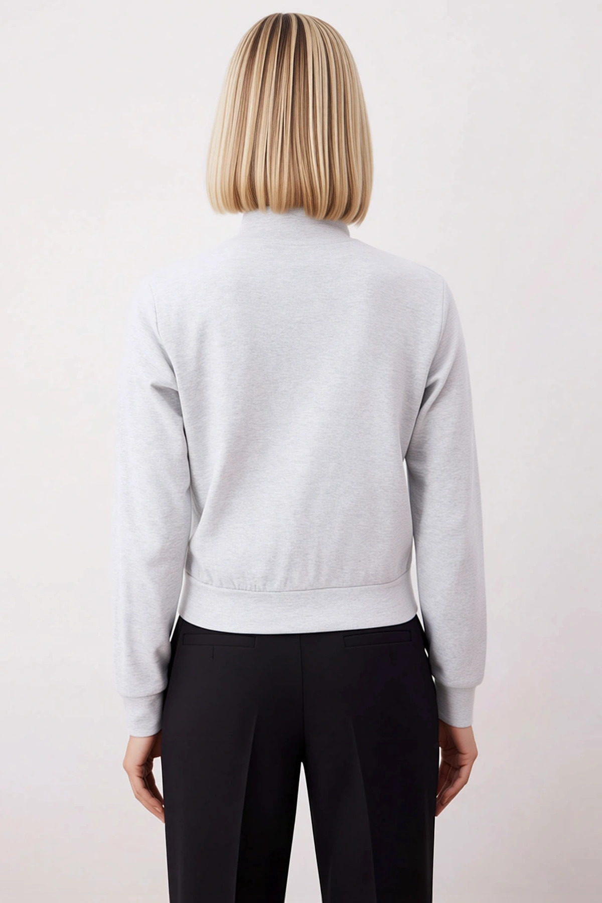 Kadın Dik Yaka Tam Fermuarlı Standart Kol Örme Sweatshirt Fonksiyonel Dayanıklı Kaliteli Şık