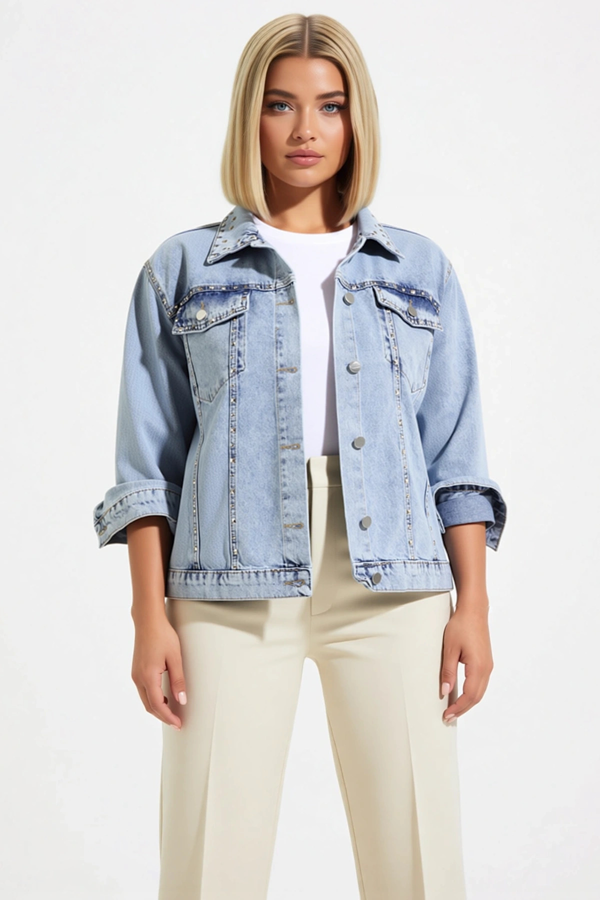 Kadın Gömlek Yaka Standart Kol %100 Pamuk Regular Kalıp Denim Ceket Fonksiyonel Dayanıklı Şık