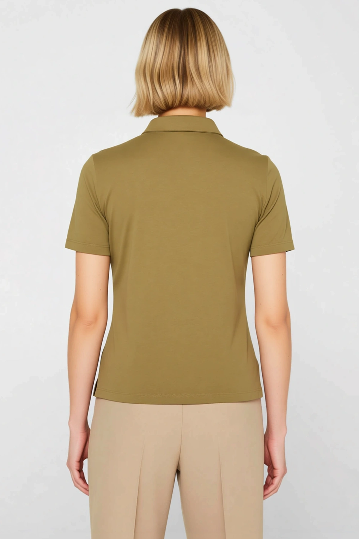 Kadın Bluz Crop Polo Yaka Kısa Kol Düğmeli Fitted Penye Süprem Örme Düz Fonksiyonel