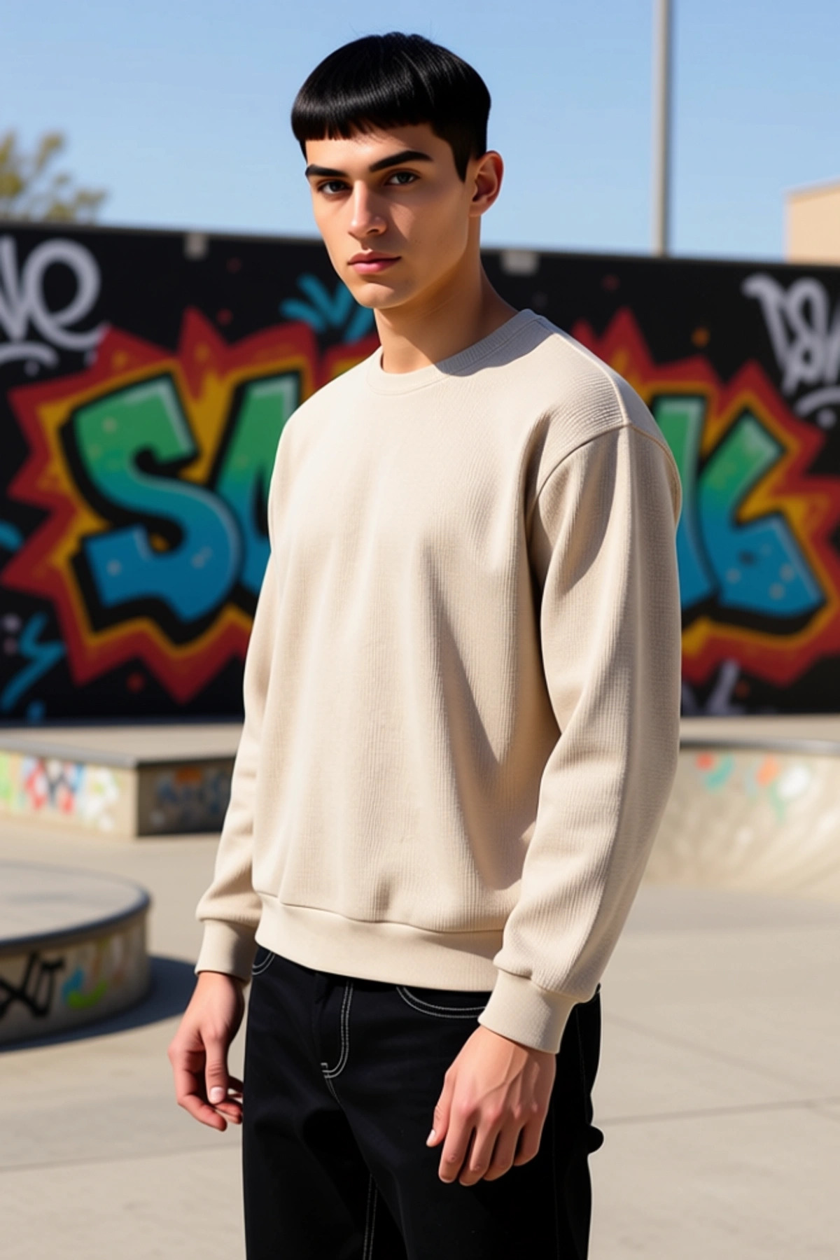 Erkek Bisiklet Yaka Standart Kol Oversize Waffle Dokuma Sweatshirt Fonksiyonel Dayanıklı Şık