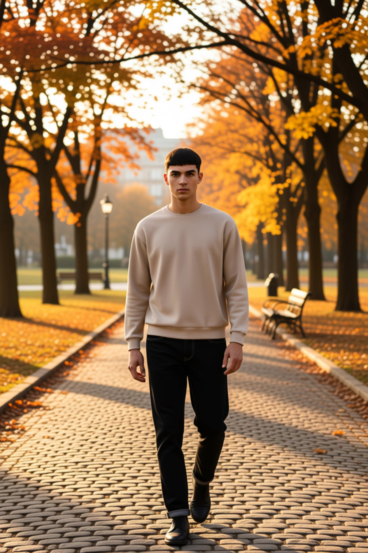 Erkek Bisiklet Yaka Standart Kol Oversize Waffle Dokuma Sweatshirt Fonksiyonel Dayanıklı Şık