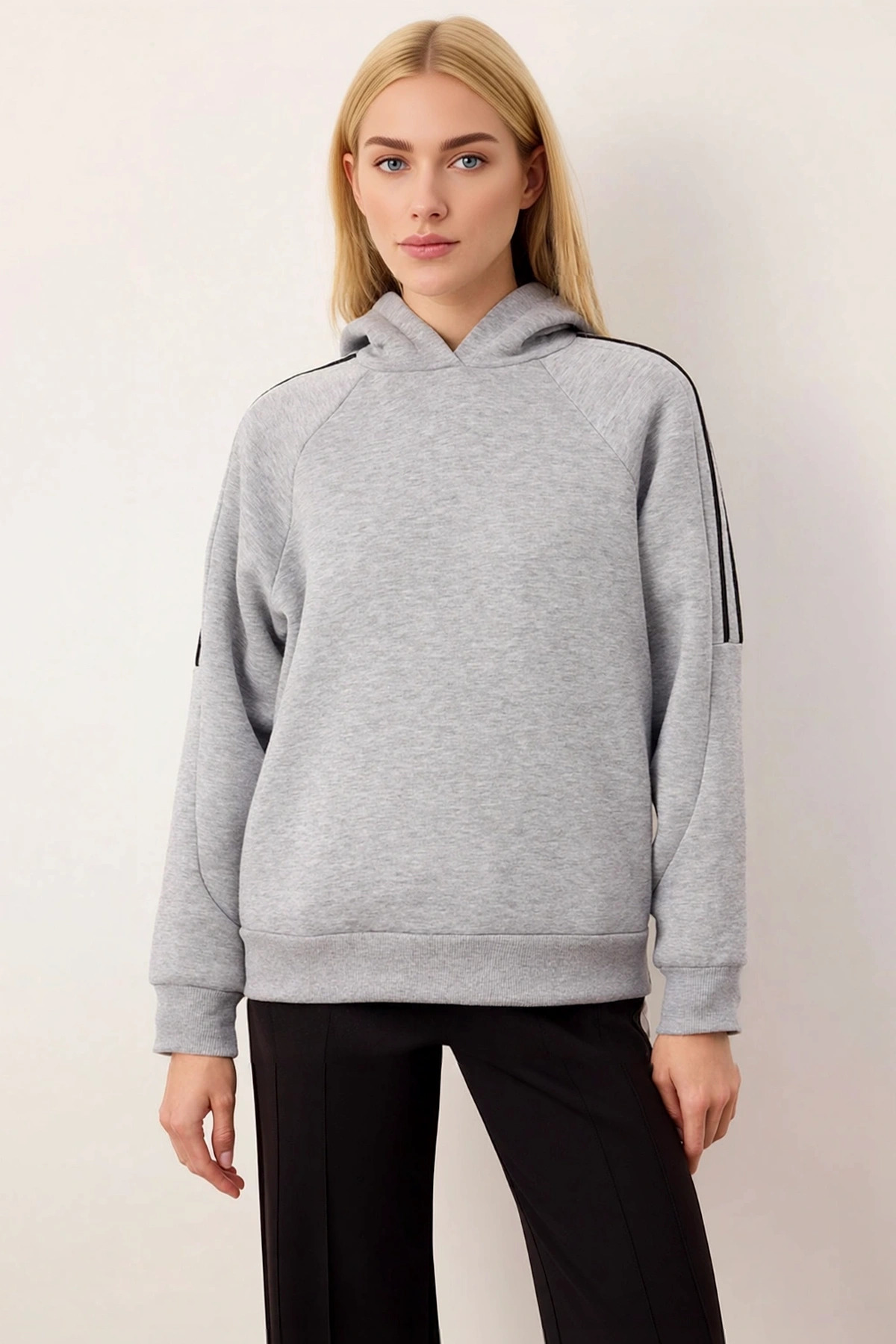Kadın Kapüşonlu Düşük Kol Oversize Örme Sweatshirt Fonksiyonel Dayanıklı Kaliteli Konforlu