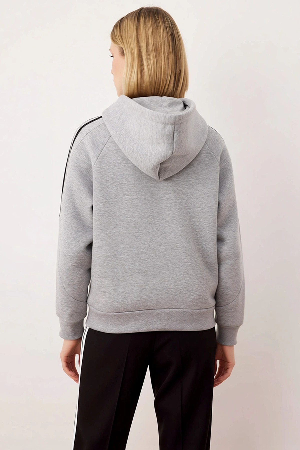 Kadın Kapüşonlu Düşük Kol Oversize Örme Sweatshirt Fonksiyonel Dayanıklı Kaliteli Konforlu
