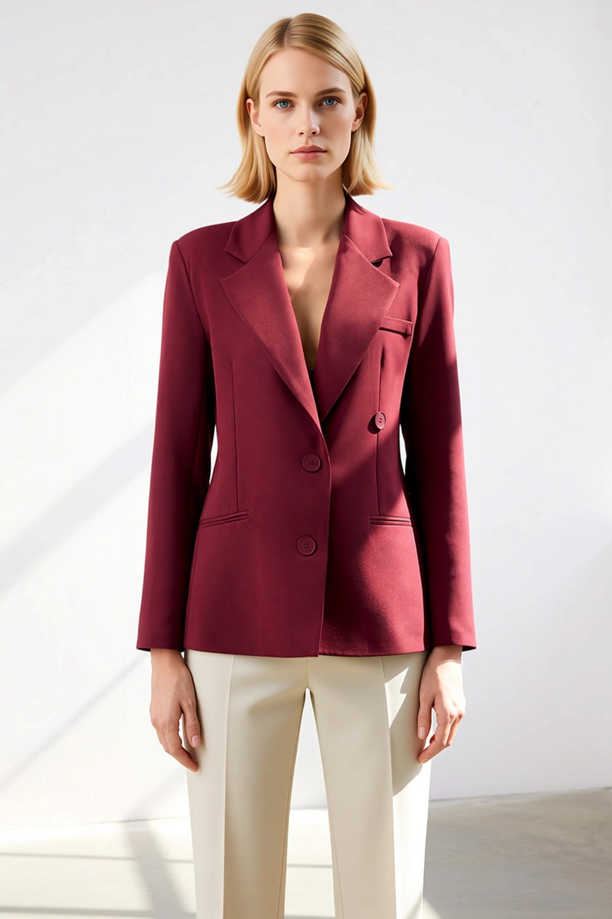 Kadın Kruvaze Yaka Uzun Kol Düz Dokuma Blazer Ceket Fonksiyonel Dayanıklı Kaliteli Estetik