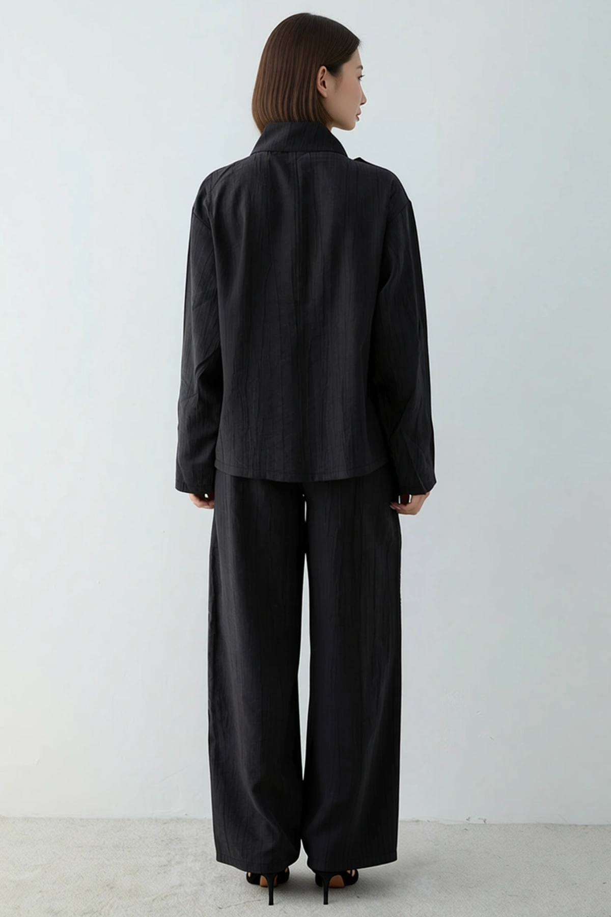 Kadın Büyük Beden Oversize Gömlek Pantolon Takımı %100 Polyester Keten Dokulu Uzun Kollu Rahat Kesim
