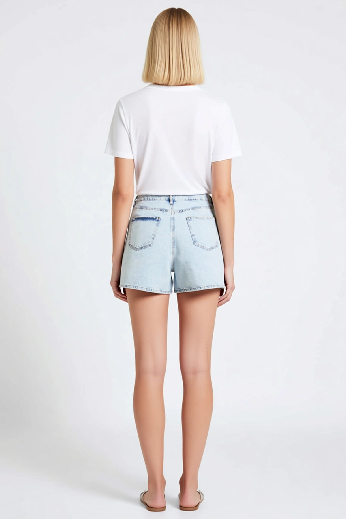 Kadın Büyük Beden Şort Etek Yüksek Bel Geniş Paça Düz Desen Denim Sert Dokuma Kısa Boy
