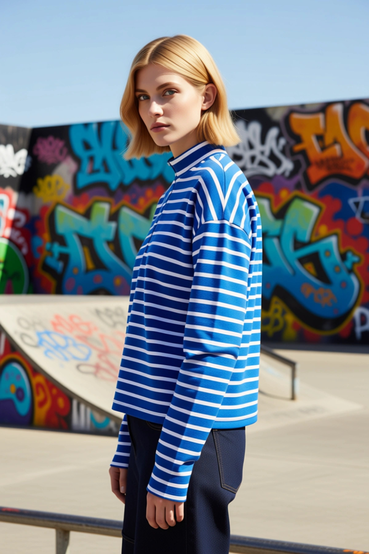 Kadın Dik Yaka Düşük Kol Çizgili İnce Örme Geniş Kalıp Sweatshirt Fonksiyonel Dayanıklı Şık