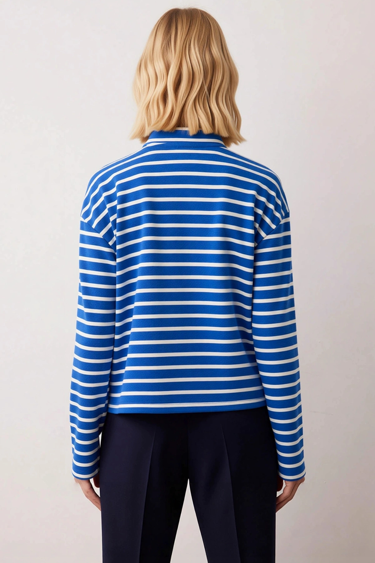Kadın Dik Yaka Düşük Kol Çizgili İnce Örme Geniş Kalıp Sweatshirt Fonksiyonel Dayanıklı Şık