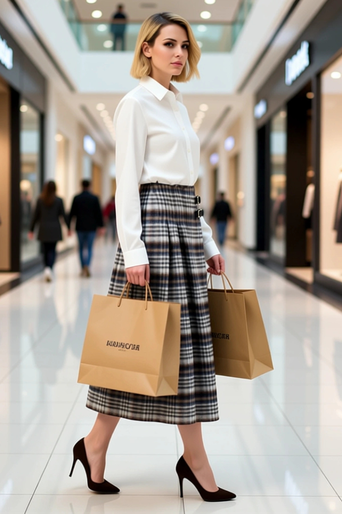 Kadın Maxi Etek Pileli Ekose Kemerli %46 Polyester %32 Pamuk %19 Viskoz %3 Likra Dayanıklı