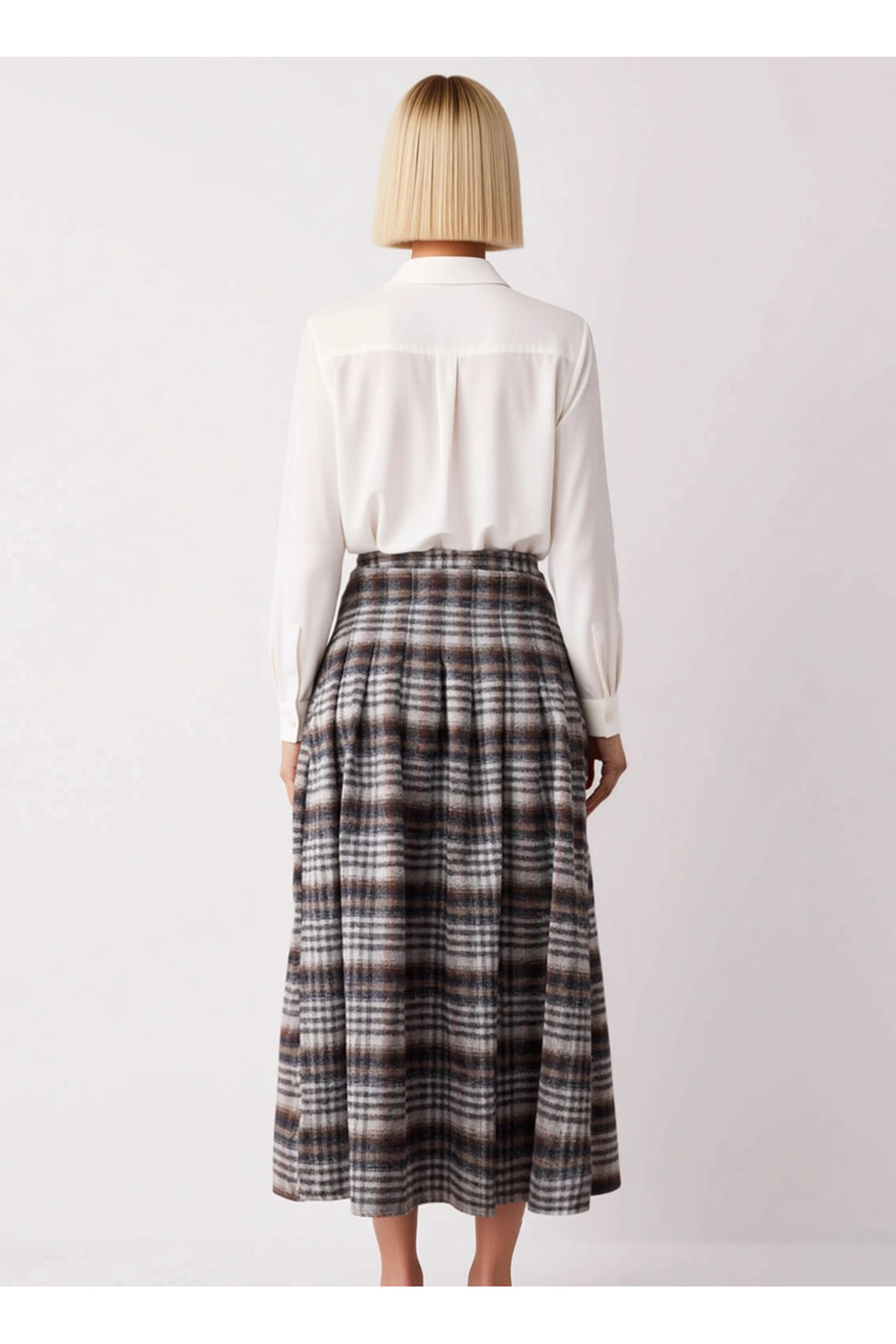Kadın Maxi Etek Pileli Ekose Kemerli %46 Polyester %32 Pamuk %19 Viskoz %3 Likra Dayanıklı
