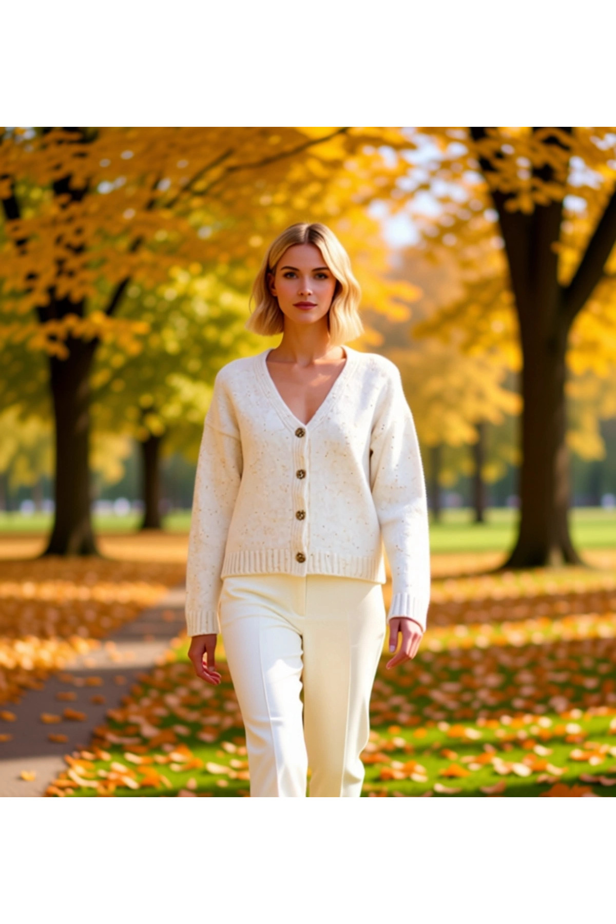 Alternative view of Kadın Payetli İplik Dokulu Düğme Detaylı Triko Hırka Şık Ve Konforlu Bir Stil Sunar Modern