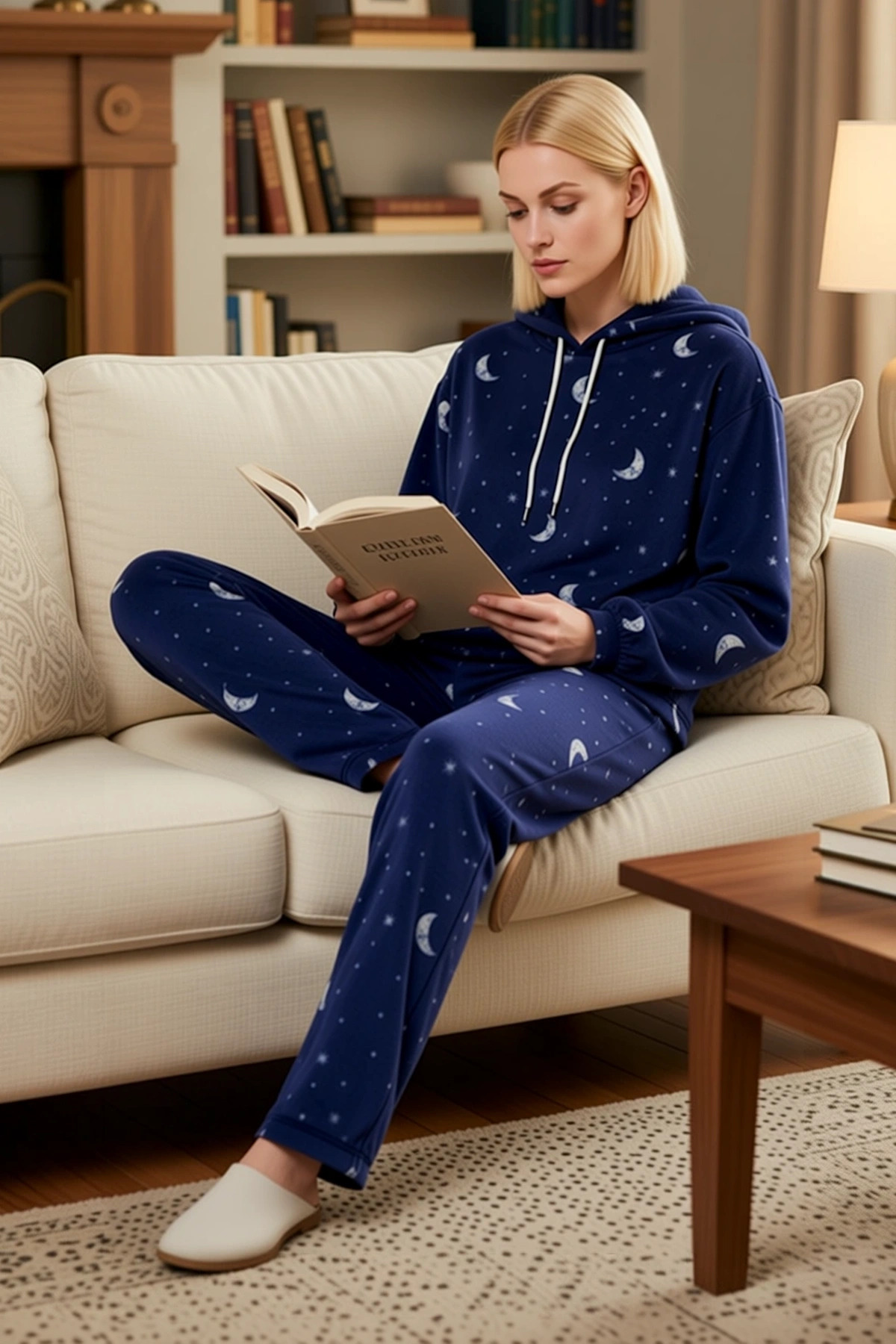 Kadın Kapüşonlu Standart Kol Regular Kalıp Polar Örme Pijama Takımı Fonksiyonel Dayanıklı Şık