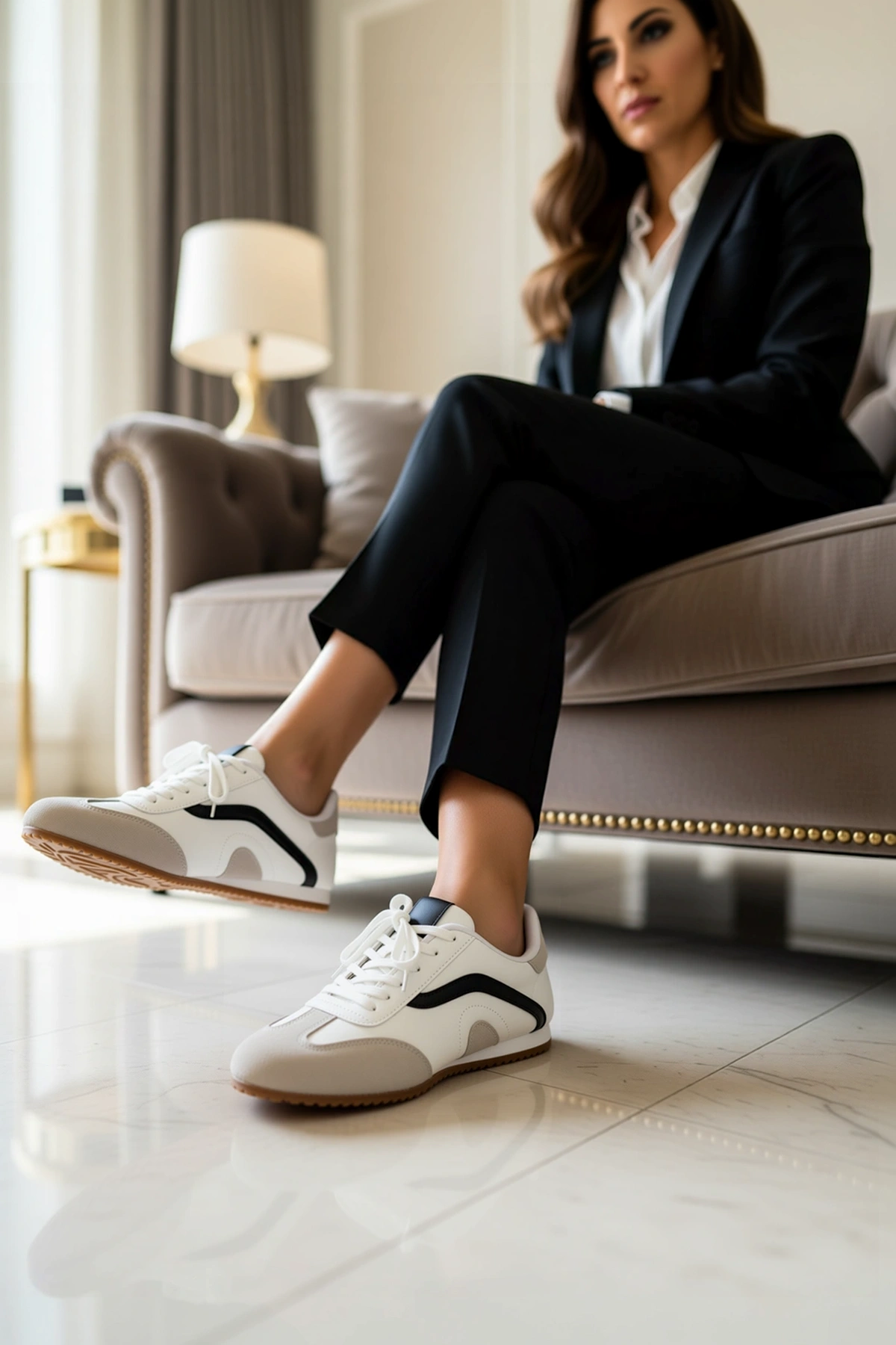 Kadın Renk Bloklu Bağcıklı Spor Ayakkabı Suni Deri Konforlu Günlük Sneaker Düz Topuklu Rahat Modern