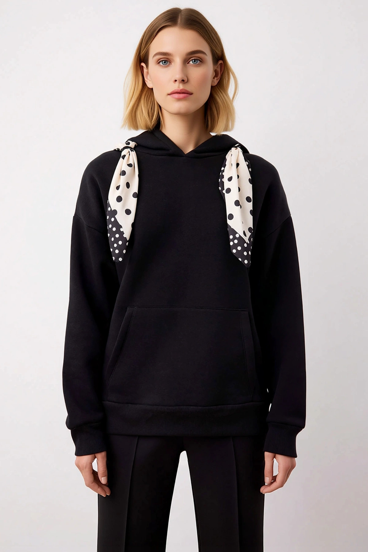 Kadın Oversize Fular Yaka Uzun Kollu Örme Sweatshirt Fonksiyonel Dayanıklı Kaliteli Modern