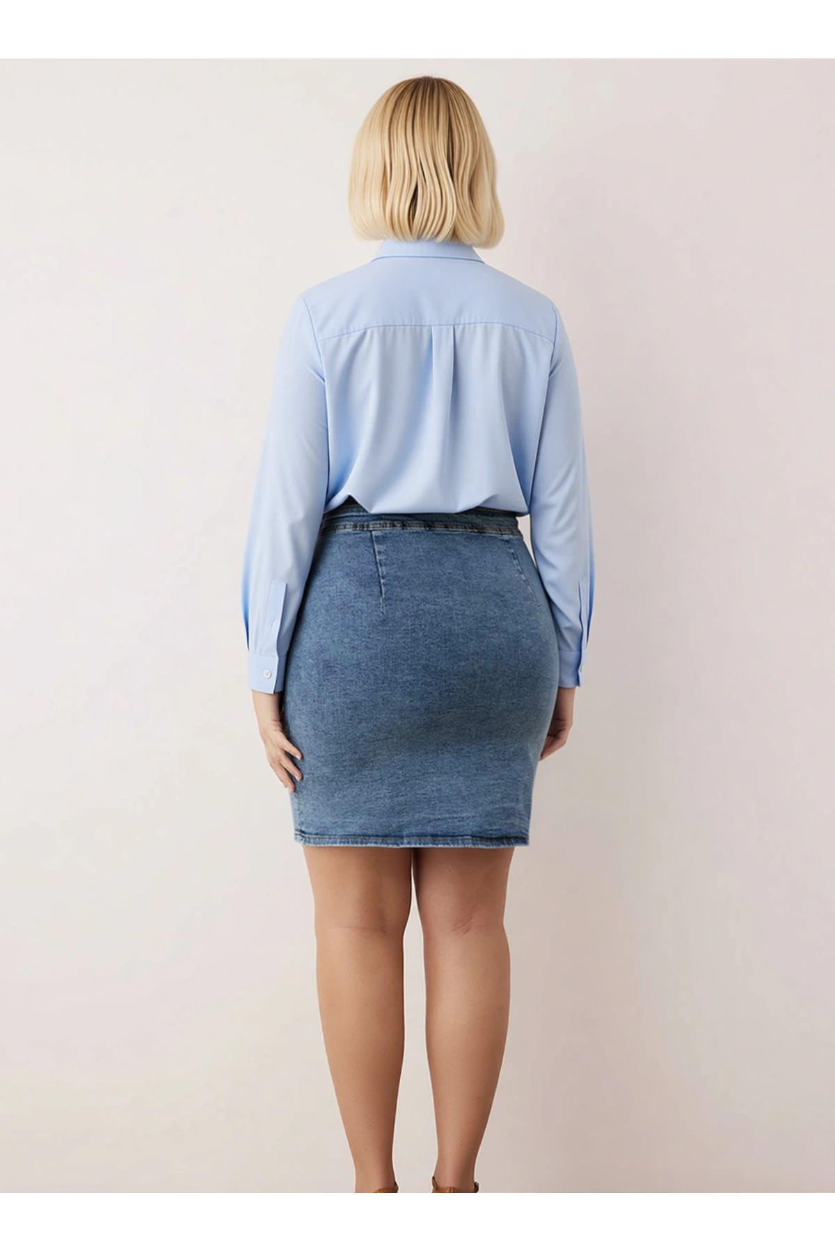 Kadın Yüksek Bel Bağcıklı Denim Mini Etek Fonksiyonel Dayanıklı Kaliteli Konforlu Estetik Şık