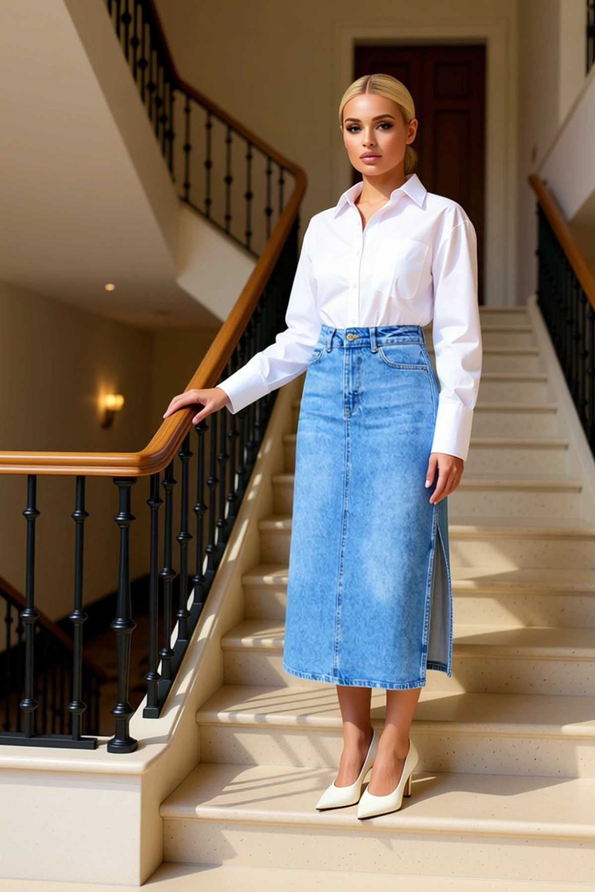 Kadın Yüksek Bel Maxi Denim Etek Yırtmaçlı Kalem Kalıp %100 Pamuk Fonksiyonel Dayanıklı Şık