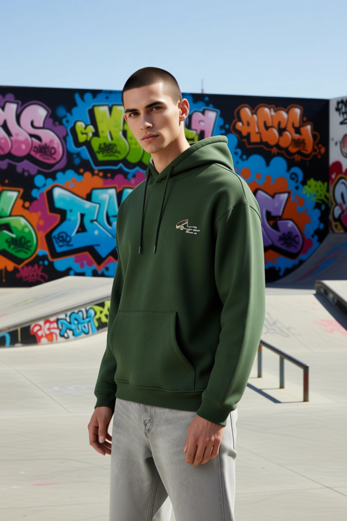 Erkek Kapüşonlu Düşük Kol Sweatshirt Slogan Nakışlı Fonksiyonel Dayanıklı Kaliteli Estetik