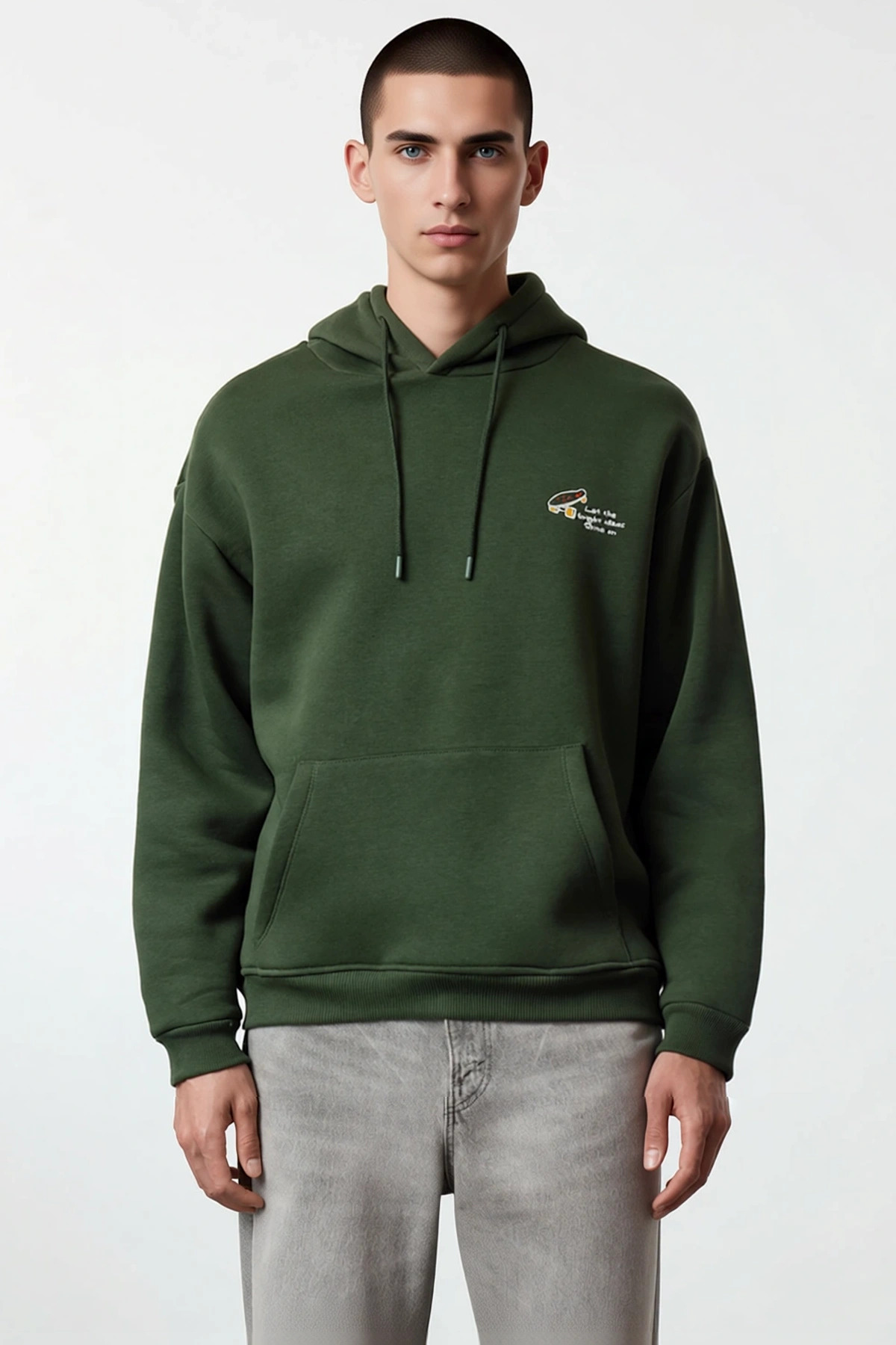 Erkek Kapüşonlu Düşük Kol Sweatshirt Slogan Nakışlı Fonksiyonel Dayanıklı Kaliteli Estetik