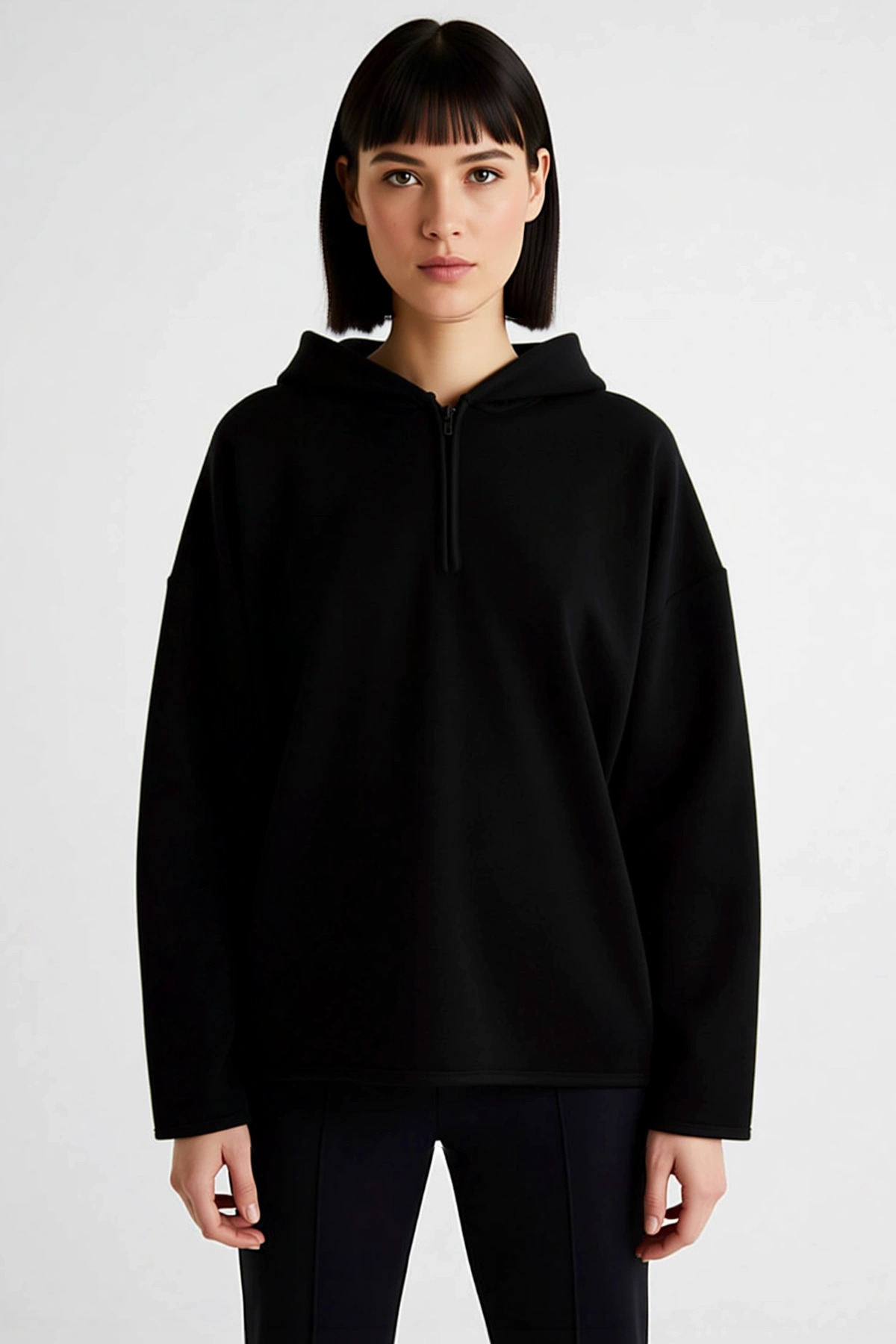 Kadın Kapüşonlu Fermuarlı Oversize Polar Sweatshirt Fonksiyonel Dayanıklı Kaliteli Estetik