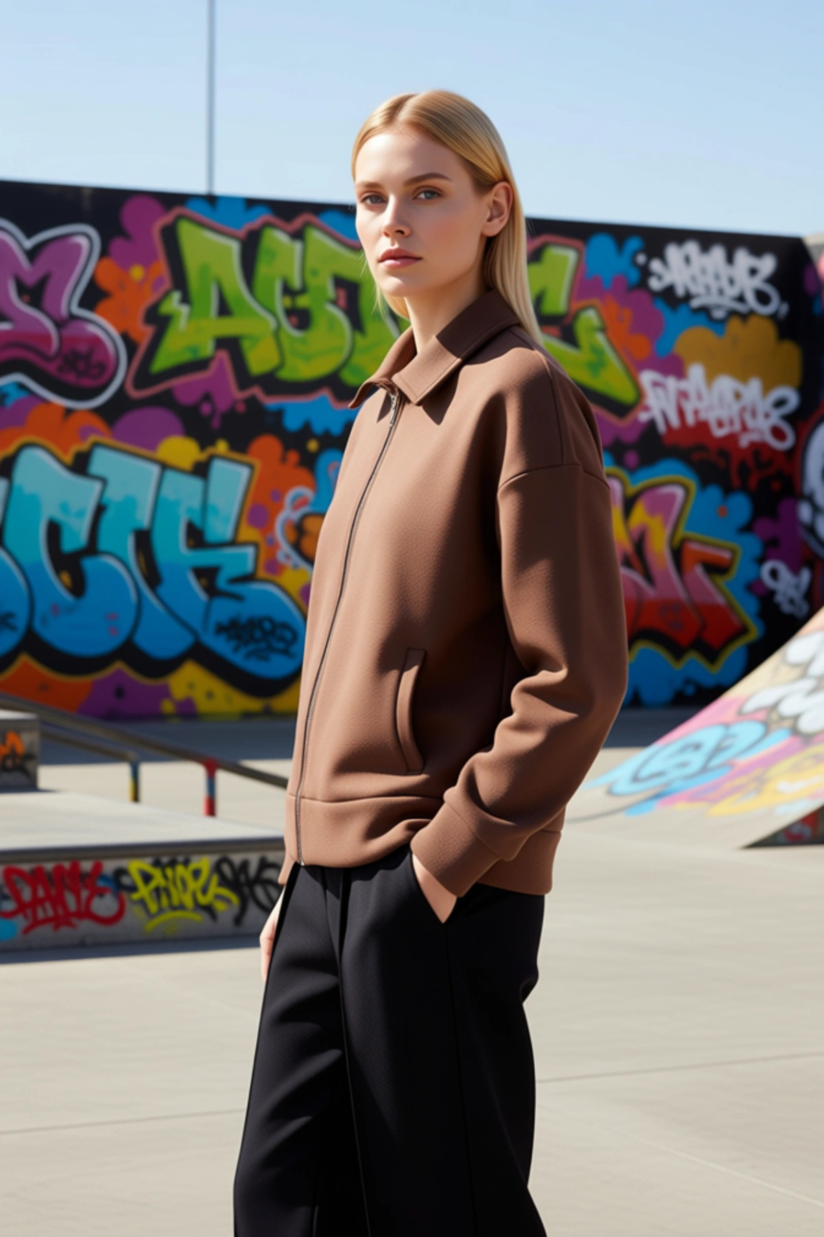 Kadın Polo Yaka Fermuarlı Oversize Sweatshirt Uzun Kol Fonksiyonel Dayanıklı Kaliteli Spor