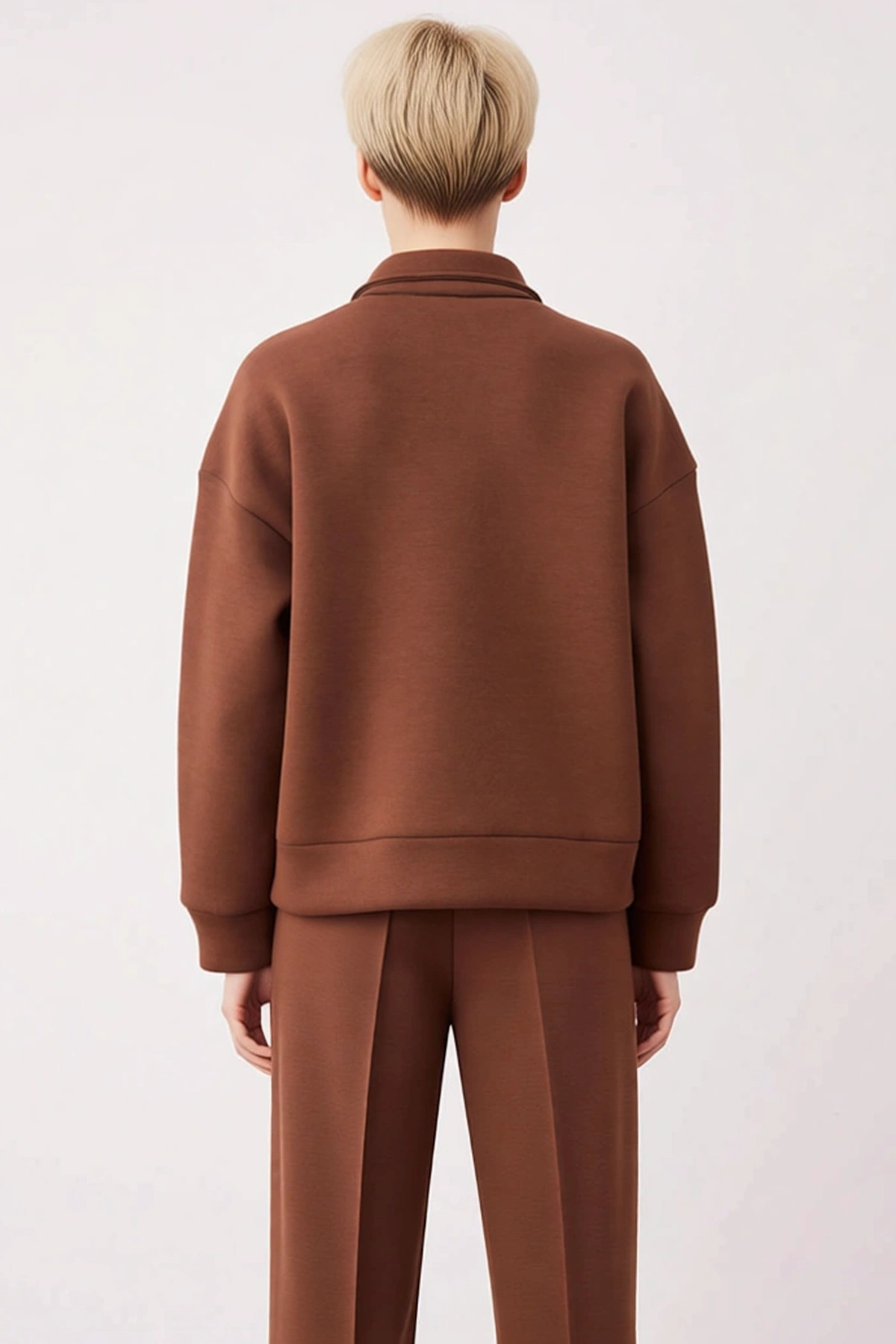 Kadın Polo Yaka Fermuarlı Oversize Sweatshirt Uzun Kol Fonksiyonel Dayanıklı Kaliteli Spor