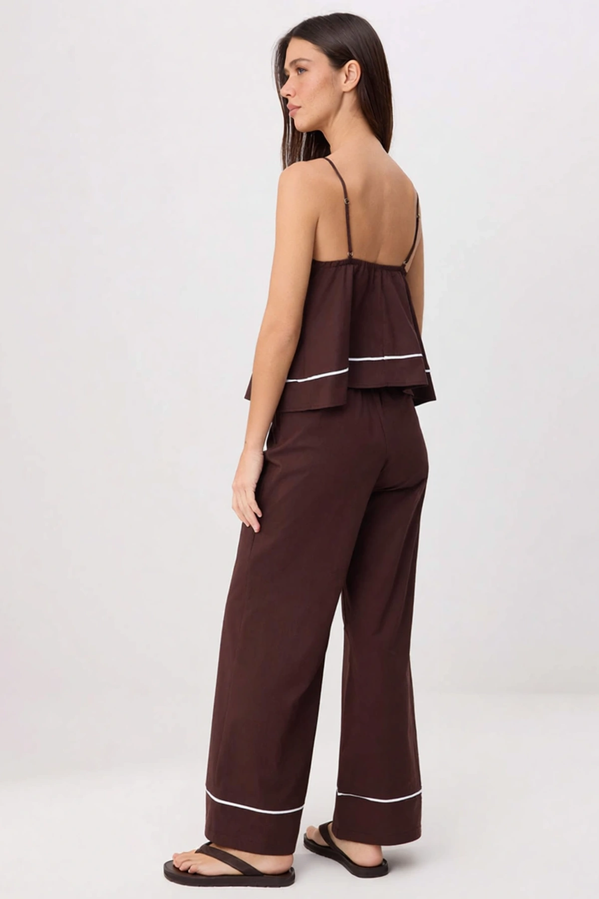 Kadın Büyük Beden Askılı Peplum Bluz Düz Kesim Pantolon Dokuma Takım Poplin Günlük Rahat Modern