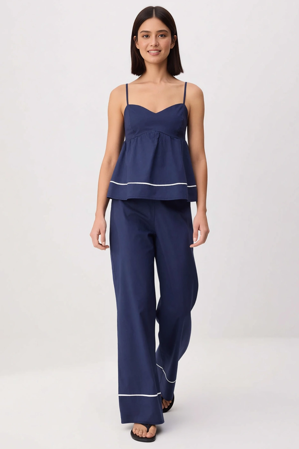 Kadın Büyük Beden Askılı Peplum Bluz Düz Kesim Pantolon Dokuma Takım Poplin Günlük Rahat Modern