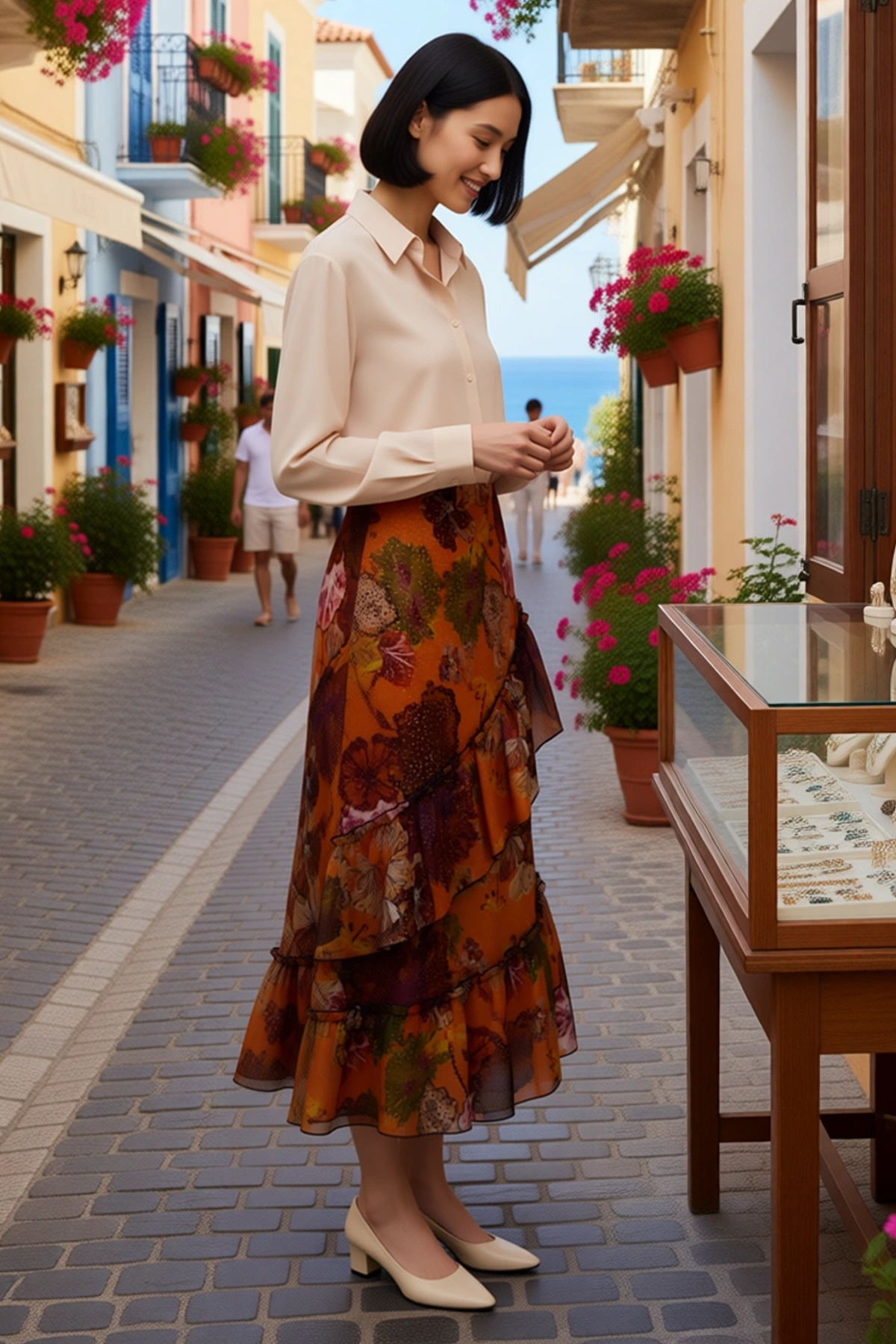 Kadın Midi Boy Balık Kesim Şifon Etek Çiçek Desenli Astarlı Polyester Rahat Günlük Modern Şık Zarif