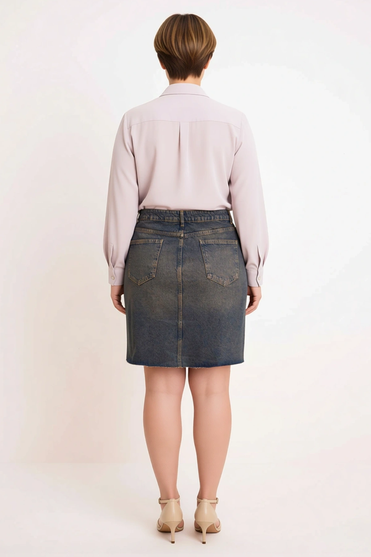 Kadın Büyük Beden Yüksek Bel Mini Denim Etek %100 Pamuk A Line Kesim Vintage Soluk Efekt Günlük