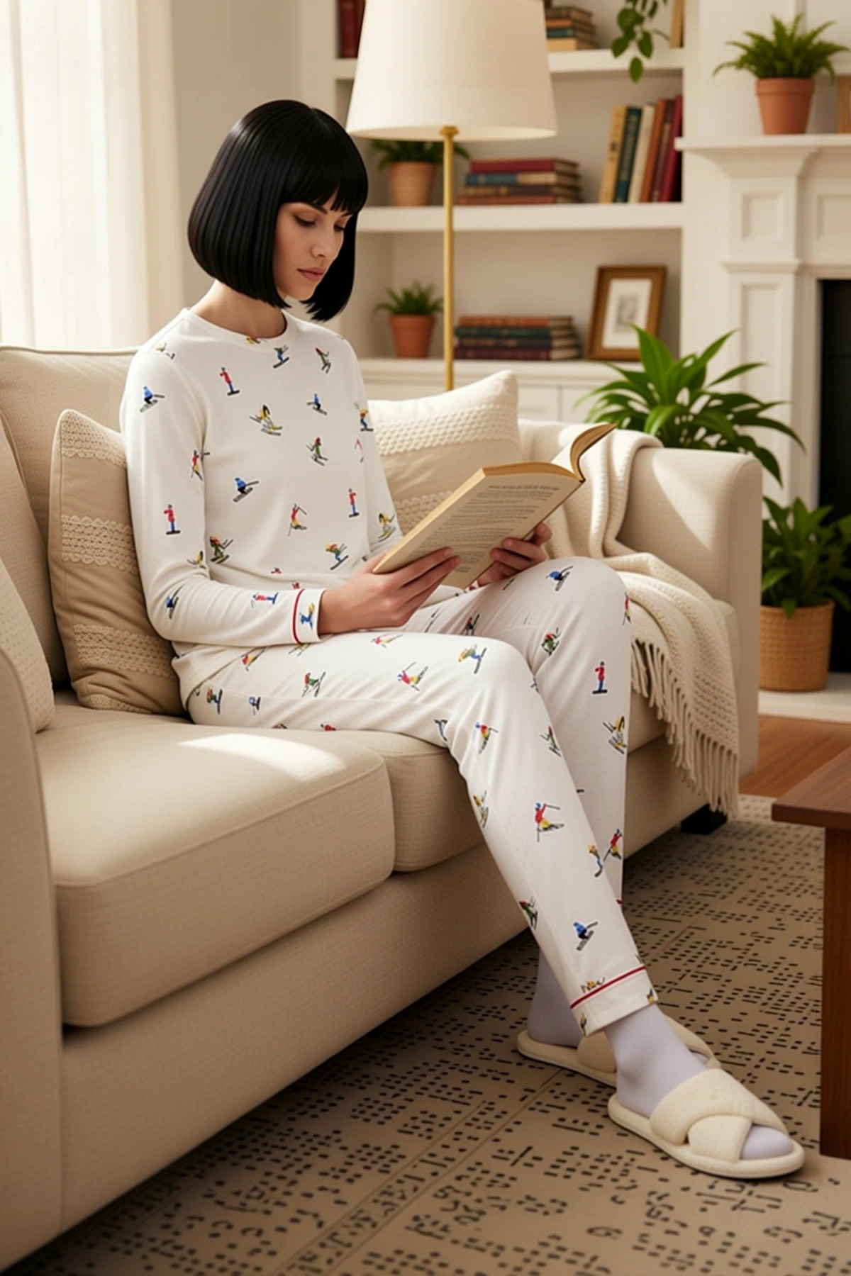 Kadın Bisiklet Yaka Uzun Kol Regular Kalıp Waffle Örme Pijama Takımı Fonksiyonel Dayanıklı