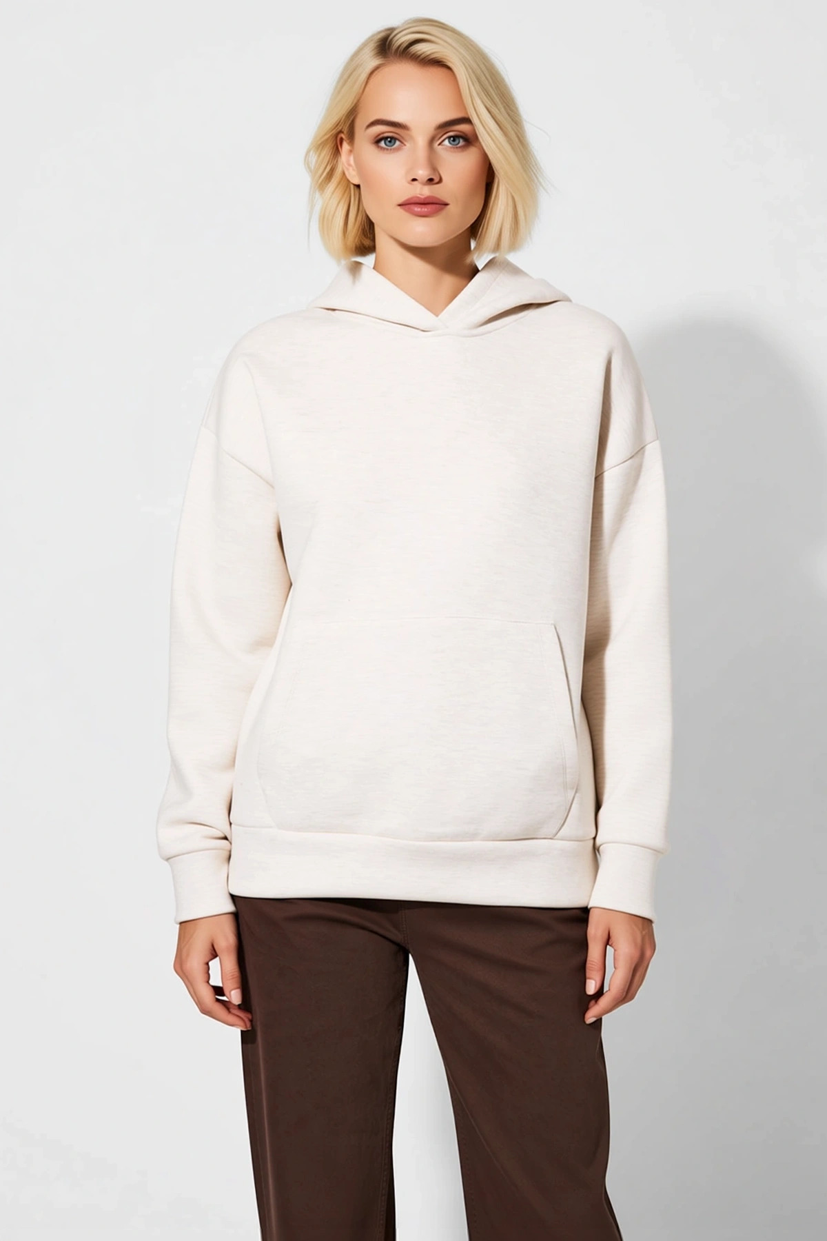 Kadın Kapüşonlu Düşük Kol Geniş Kalıp Örme Sweatshirt Fonksiyonel Dayanıklı Kaliteli Rahat