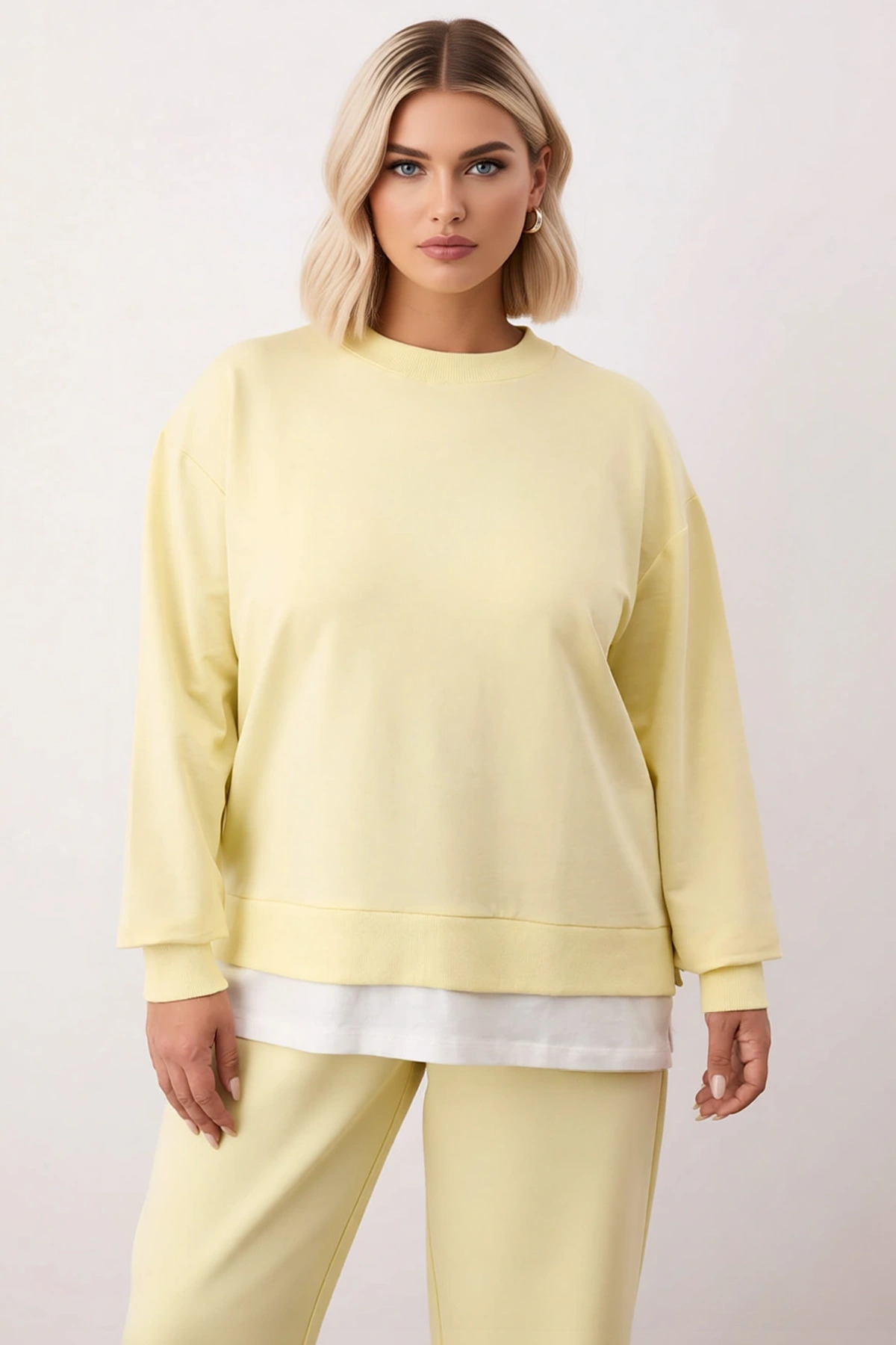 Kadın Bisiklet Yaka Düşük Kol Oversize İnce Örme Sweatshirt Fonksiyonel Dayanıklı Kaliteli