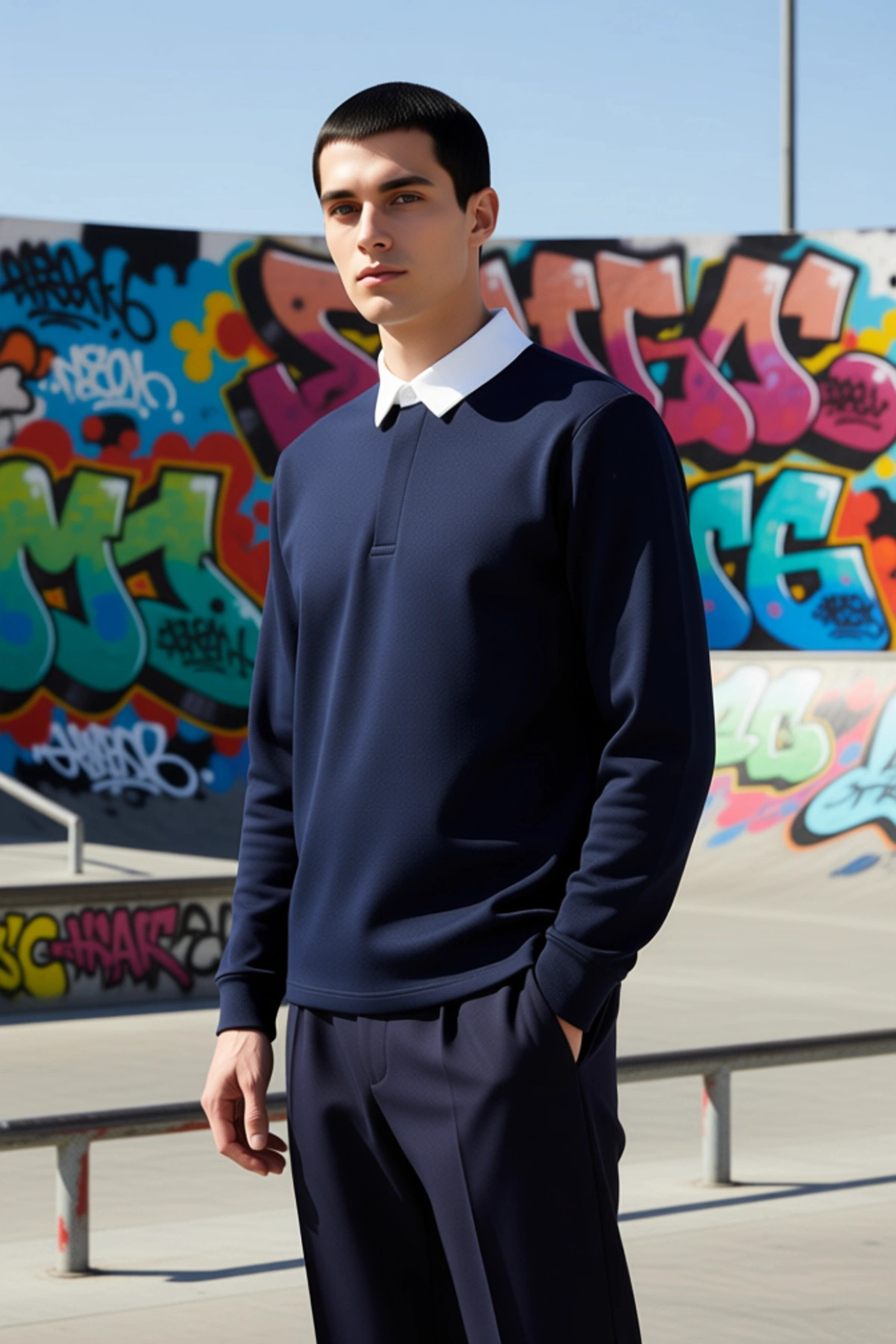 Erkek Polo Yaka Uzun Kol Oversize Kalıp Sweatshirt Fonksiyonel Dayanıklı Kaliteli Konforlu