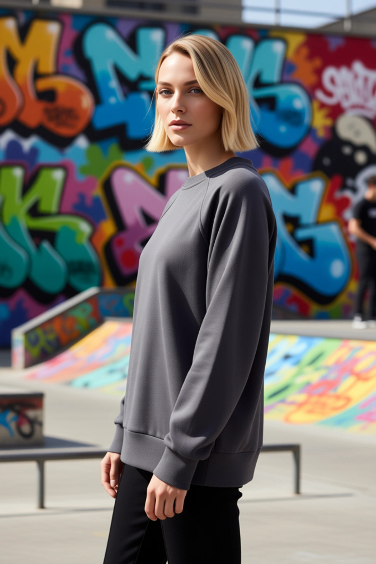 Kadın Bisiklet Yaka Reglan Kol Relaxed Kalıp Örme Sweatshirt Fonksiyonel Dayanıklı Estetik