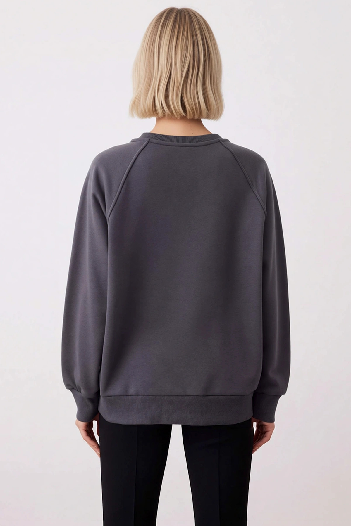 Kadın Bisiklet Yaka Reglan Kol Relaxed Kalıp Örme Sweatshirt Fonksiyonel Dayanıklı Estetik