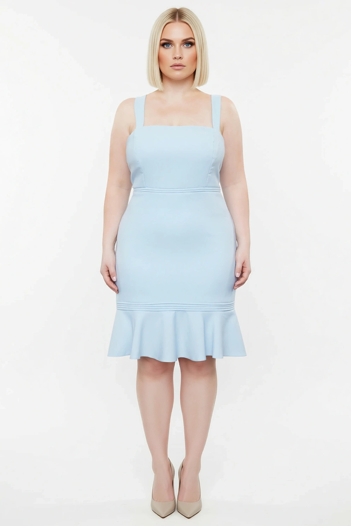 Kadın Büyük Beden Kare Yaka Truvakar Kol Bodycon Kalıp Mini Elbise Fonksiyonel Dayanıklı Şık