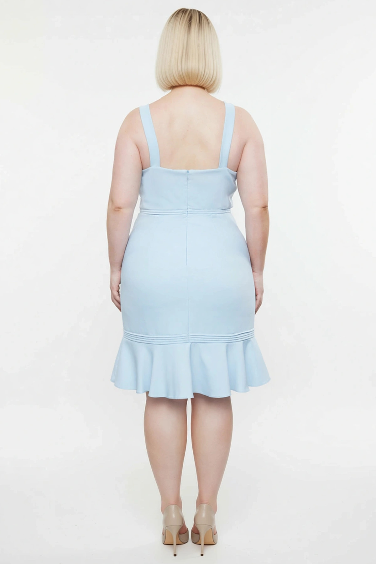 Kadın Büyük Beden Kare Yaka Truvakar Kol Bodycon Kalıp Mini Elbise Fonksiyonel Dayanıklı Şık