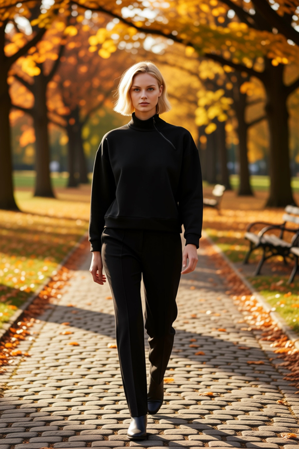 Kadın Dik Yaka Düşük Kol Fermuar Detaylı Regular Örme Sweatshirt %100 Pamuk Fonksiyonel Şık