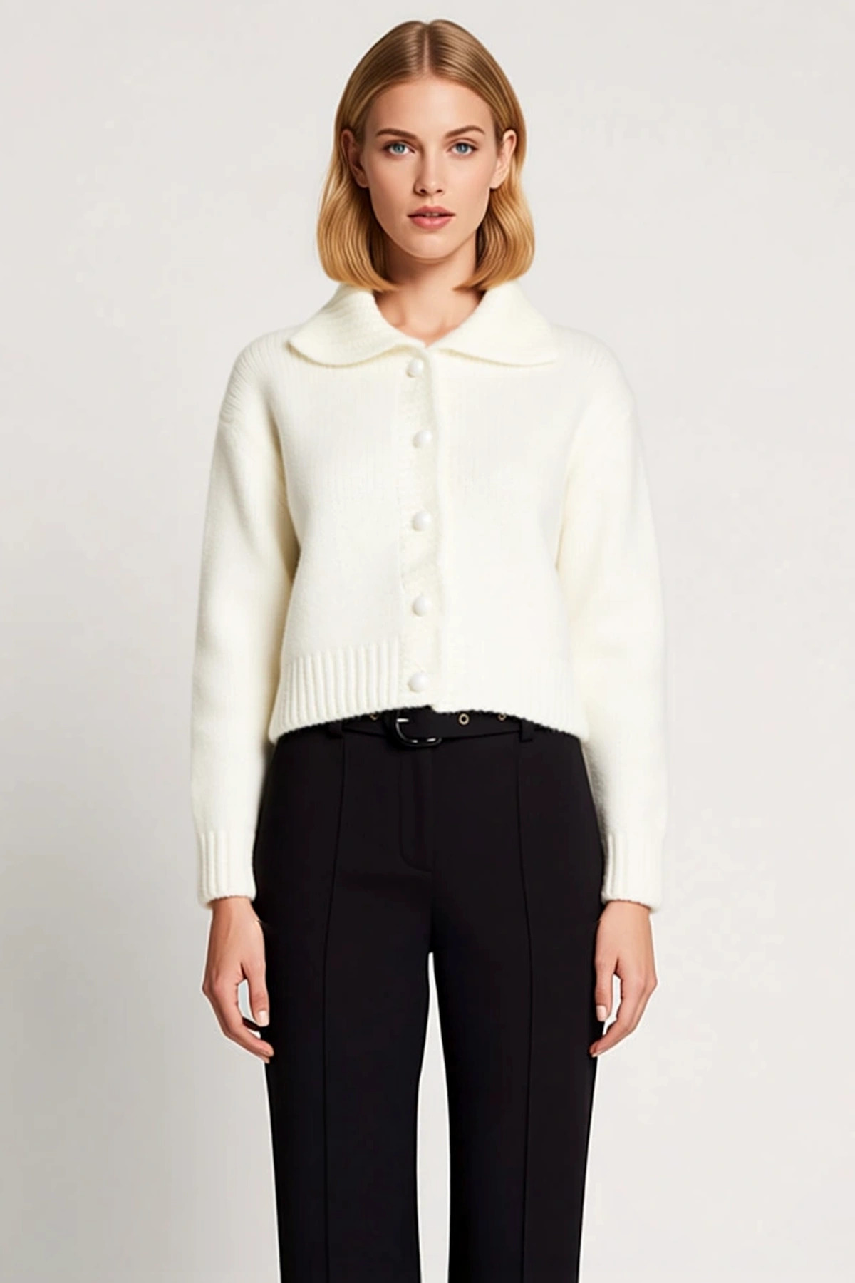 Kadınların Kış Gardıroplarına Sıcaklık Ve Katan Düşük Kollu Polo Yaka Oversize Crop Triko Hırka
