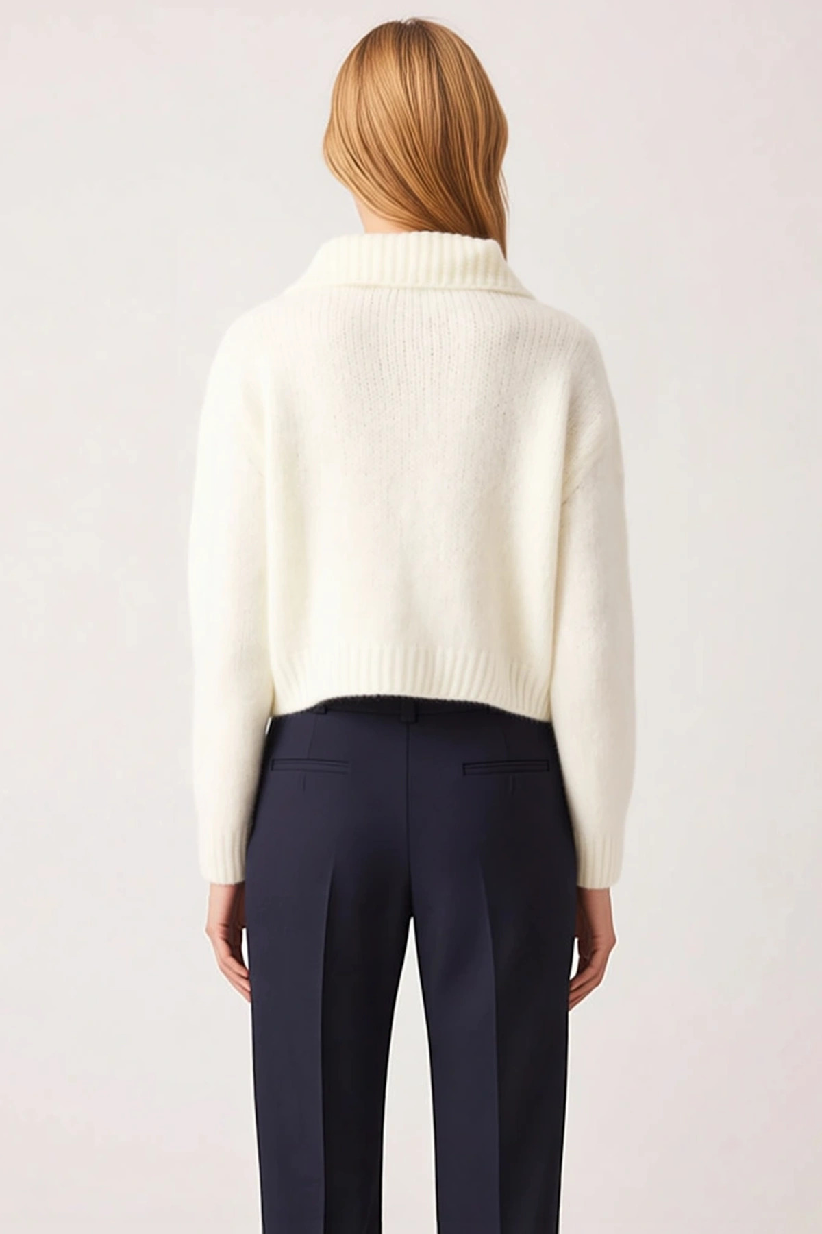 Kadınların Kış Gardıroplarına Sıcaklık Ve Katan Düşük Kollu Polo Yaka Oversize Crop Triko Hırka