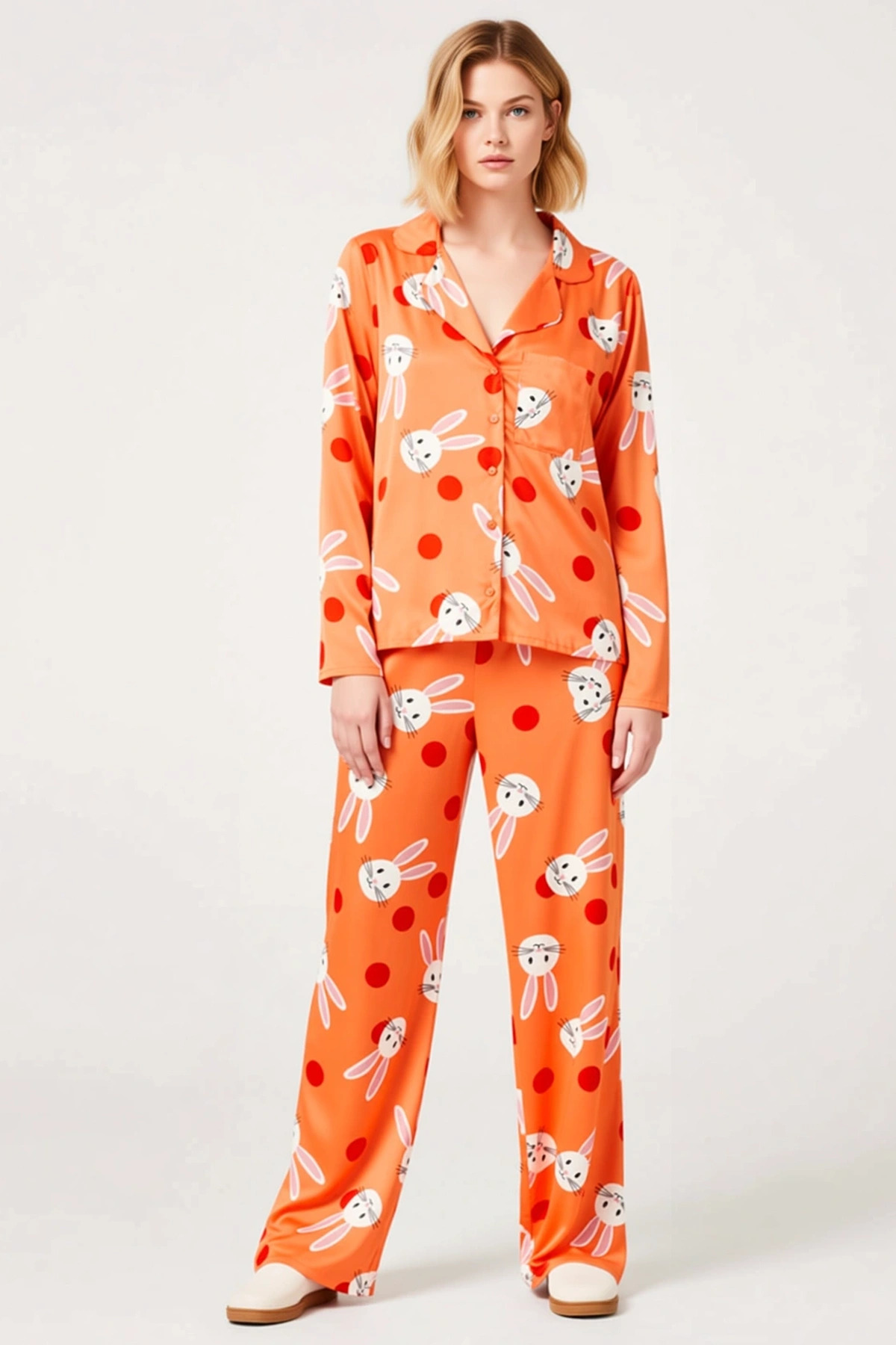 Kadın Gömlek Yaka Standart Kol Regular Kalıp Pijama Takımı Fonksiyonel Estetik