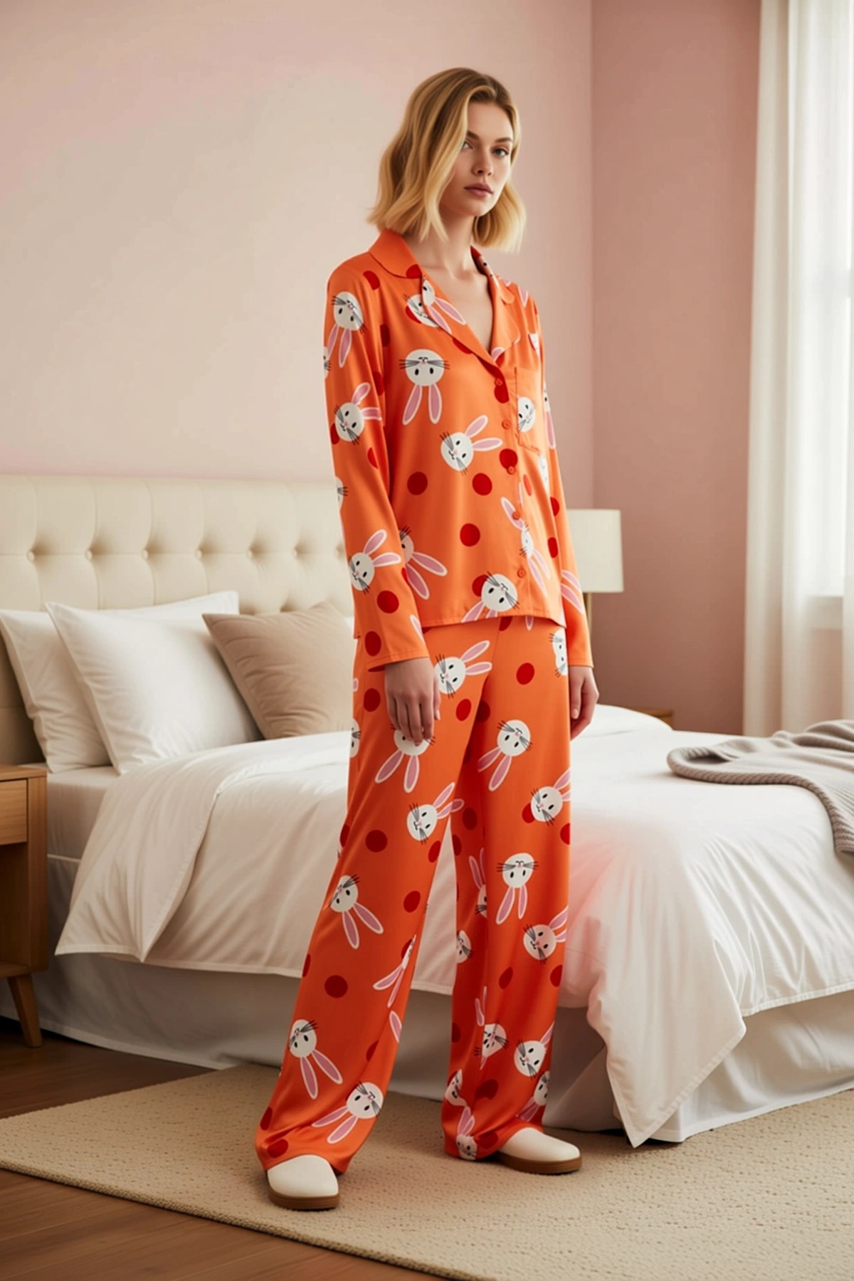 Kadın Gömlek Yaka Standart Kol Regular Kalıp Pijama Takımı Fonksiyonel Estetik