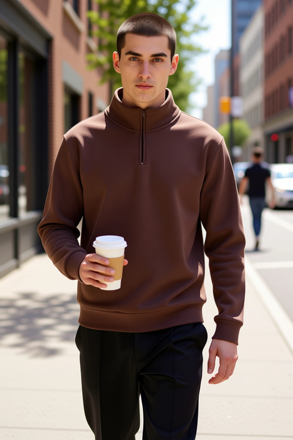 Alternative view of Erkek Dik Yaka Fermuarlı 0 Pamuk Regular Sweatshirt Fonksiyonel Dayanıklı Kaliteli Spor