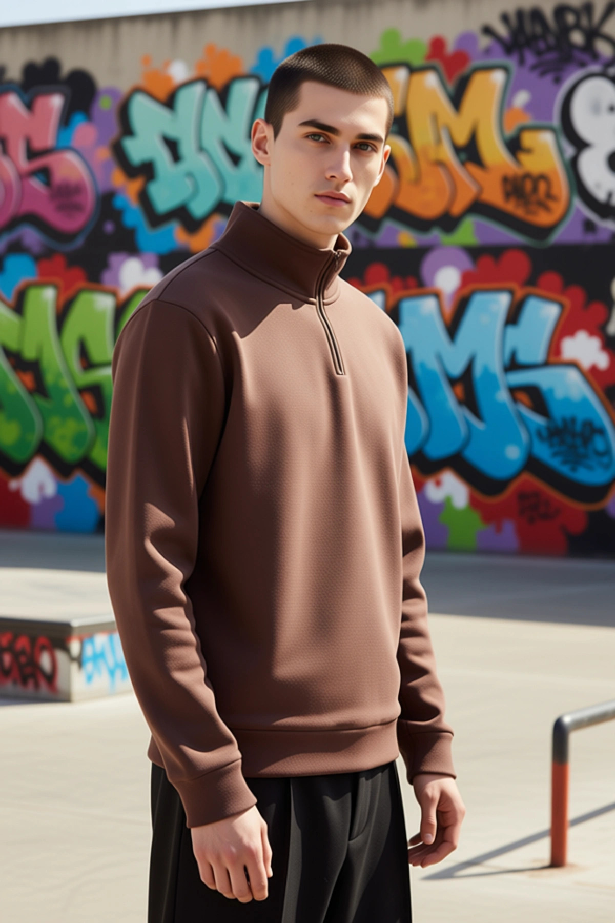 Erkek Dik Yaka Fermuarlı %100 Pamuk Regular Sweatshirt Fonksiyonel Dayanıklı Kaliteli Spor