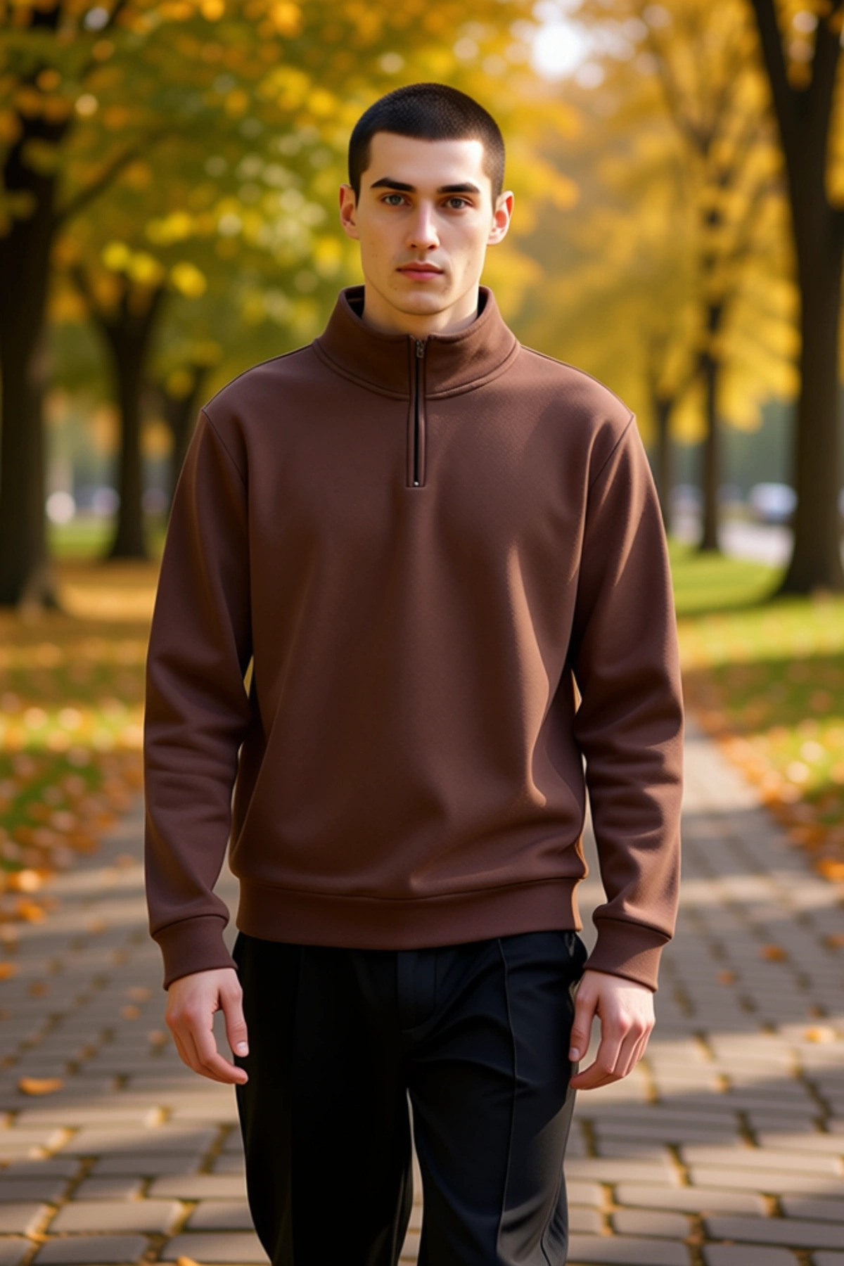Erkek Dik Yaka Fermuarlı %100 Pamuk Regular Sweatshirt Fonksiyonel Dayanıklı Kaliteli Spor