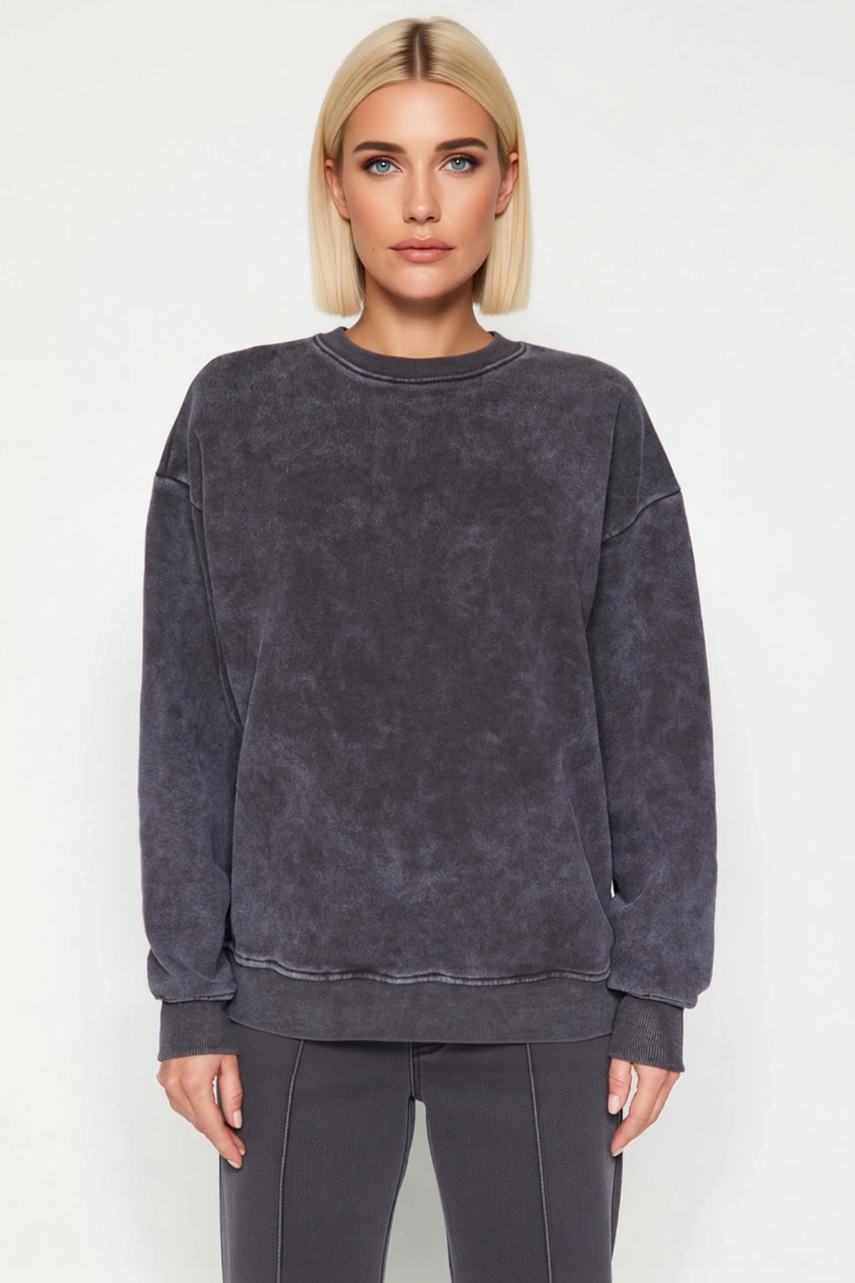 Kadın Bisiklet Yaka Düşük Kol Geniş Kalıp Sweatshirt Fonksiyonel Dayanıklı Kaliteli Modern