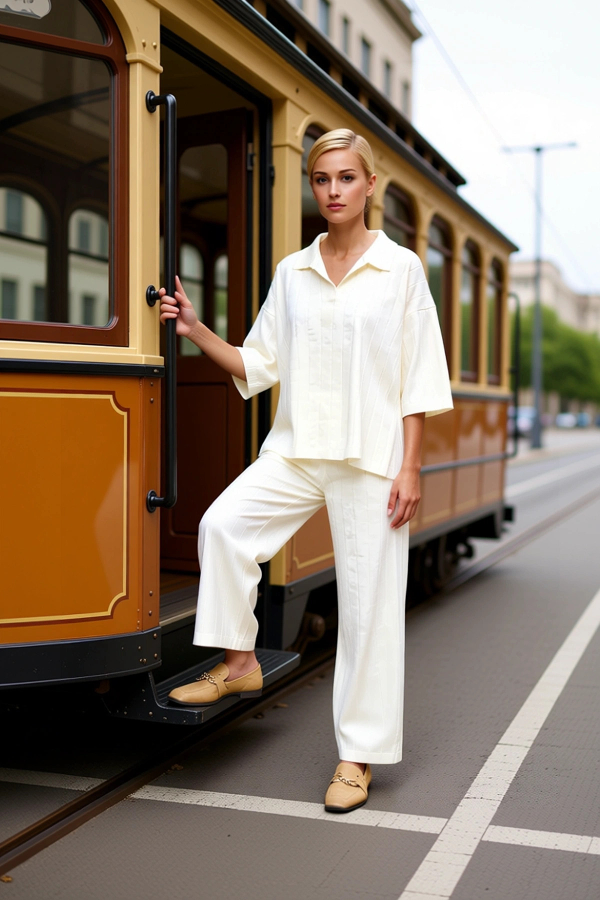 Kadın Büyük Beden Polo Yaka Fitilli Triko Takım Oversize Kesim Düşük Kol Rahat Günlük Modern Şık
