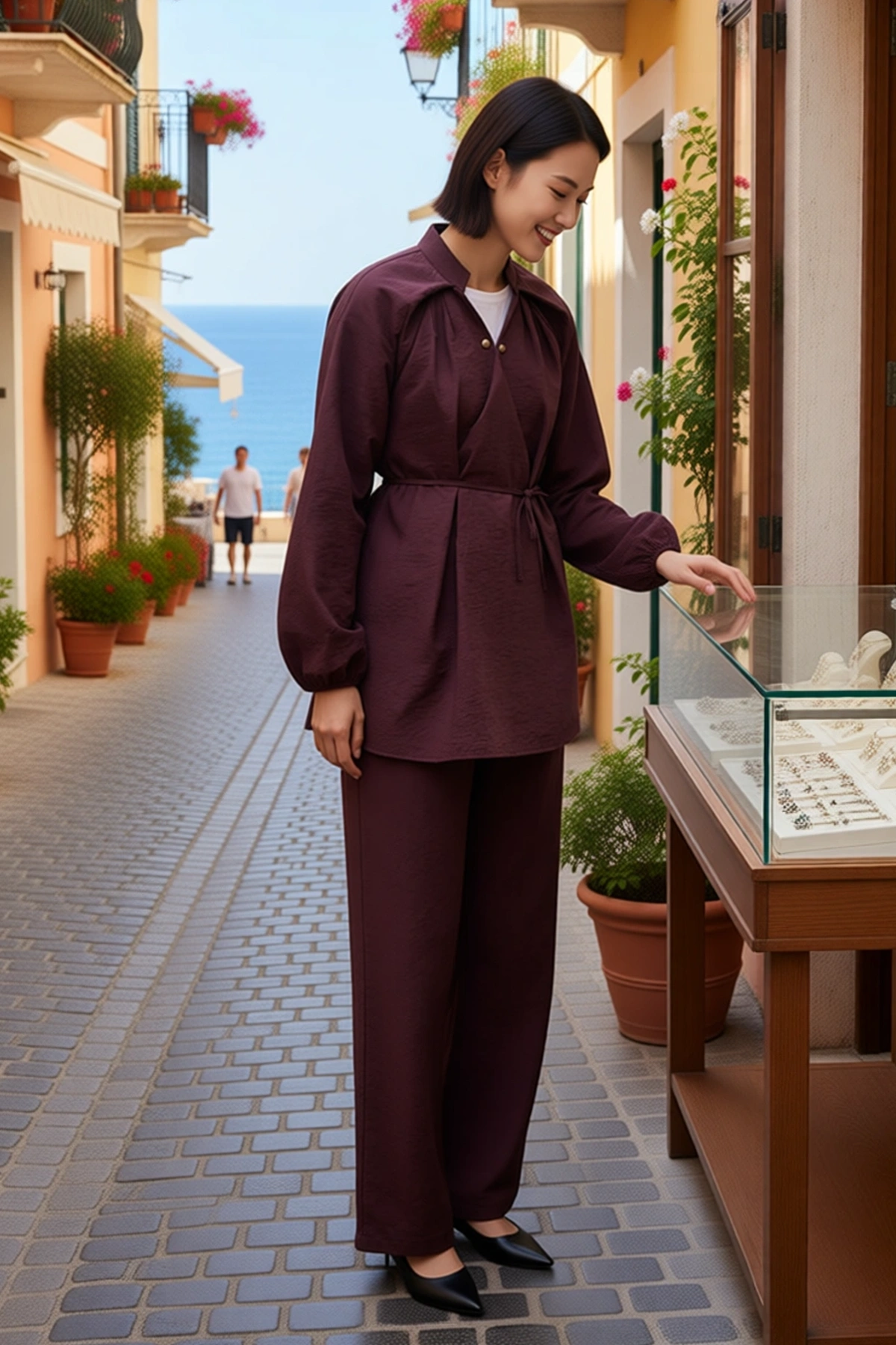 Kadın Büyük Beden Kruvaze Yaka Uzun Kol Modal Kumaş Oversize Gömlek Pantolon Takımı Rahat Günlük